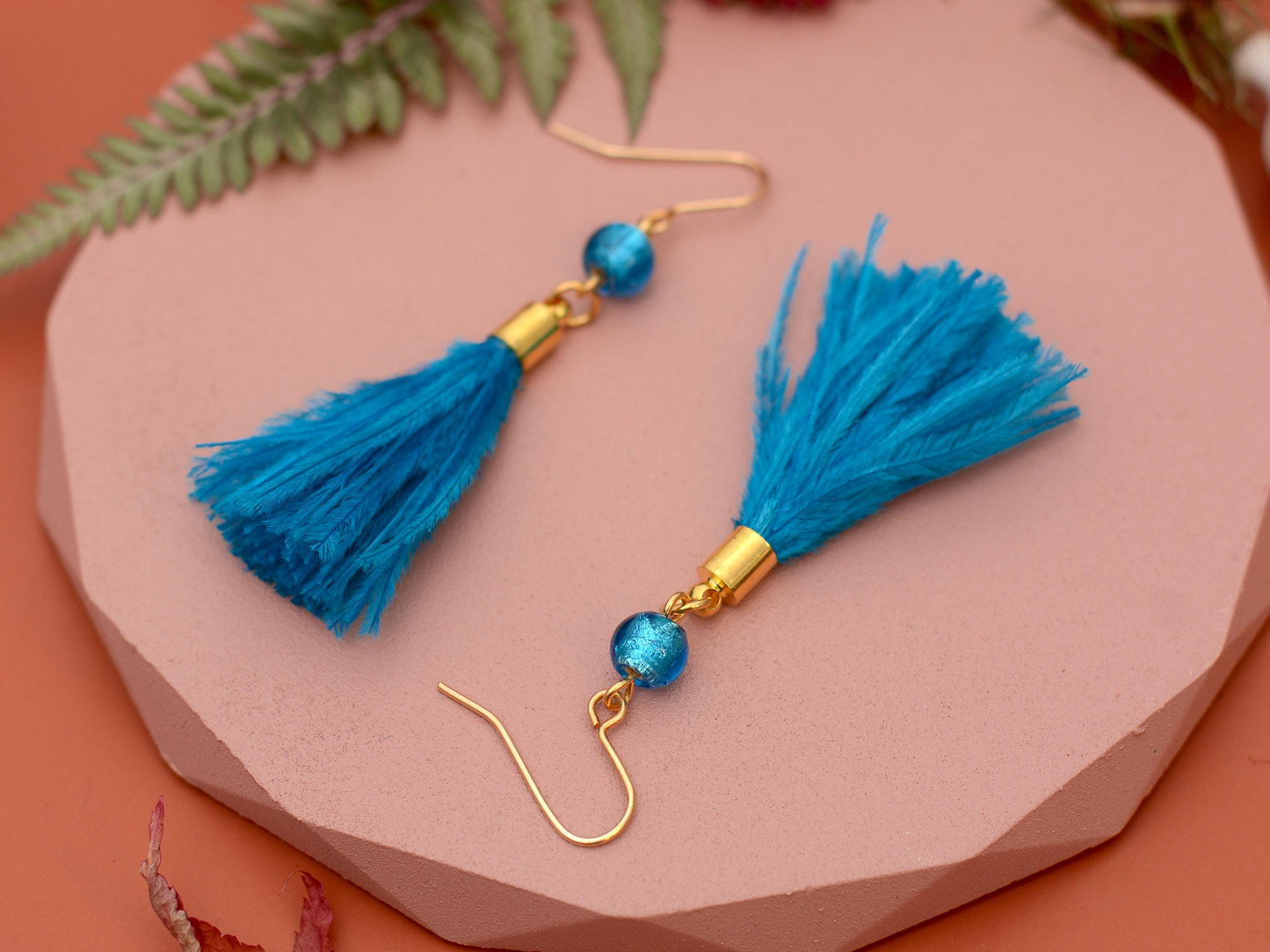 Bright Ocean Blue Feather Tassel Earrings | Festival Earrings | Feather Jewellery | Festival Jewellery
