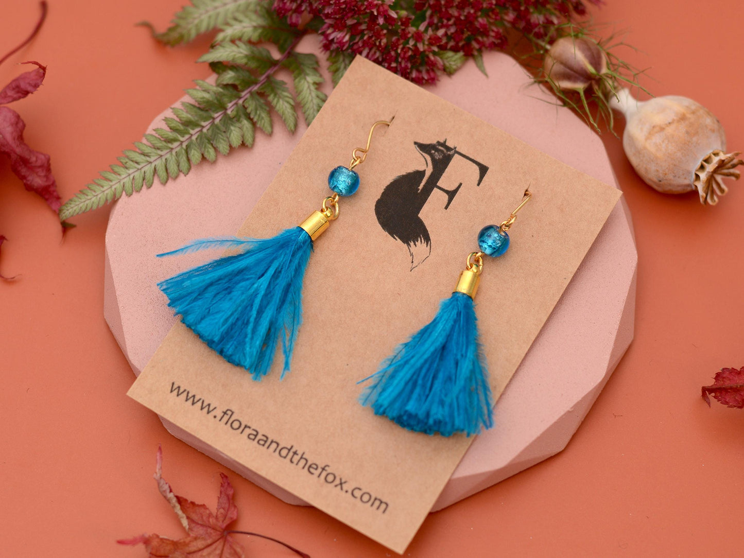 Bright Ocean Blue Feather Tassel Earrings | Festival Earrings | Feather Jewellery | Festival Jewellery