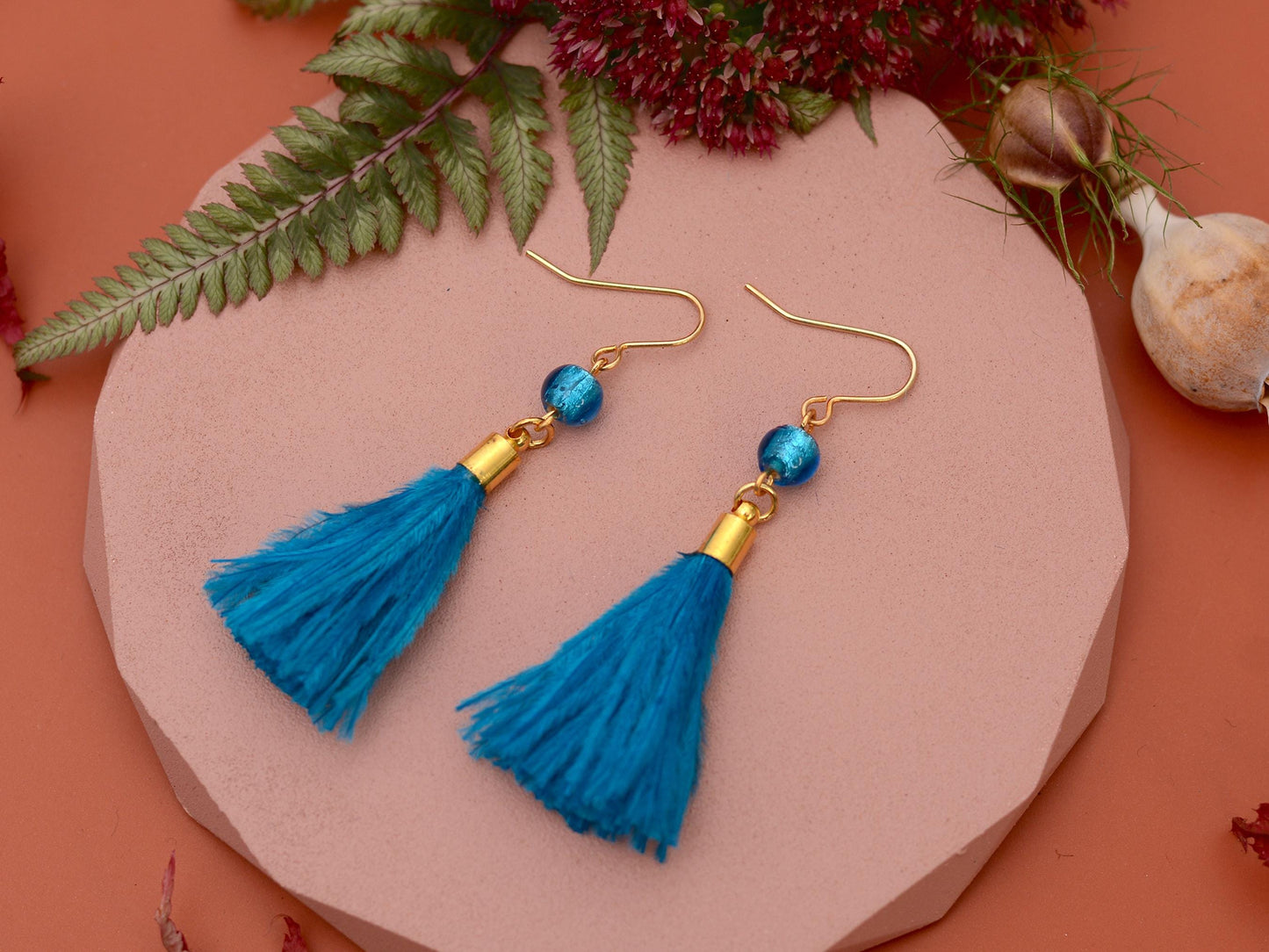 Bright Ocean Blue Feather Tassel Earrings | Festival Earrings | Feather Jewellery | Festival Jewellery