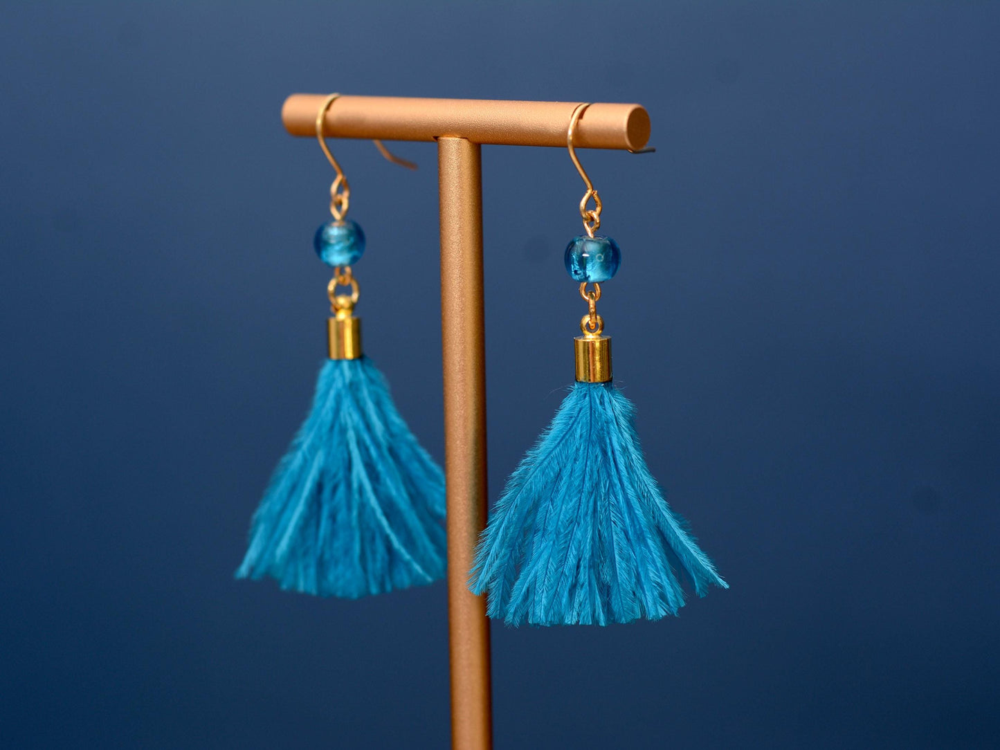 Bright Ocean Blue Feather Tassel Earrings | Festival Earrings | Feather Jewellery | Festival Jewellery