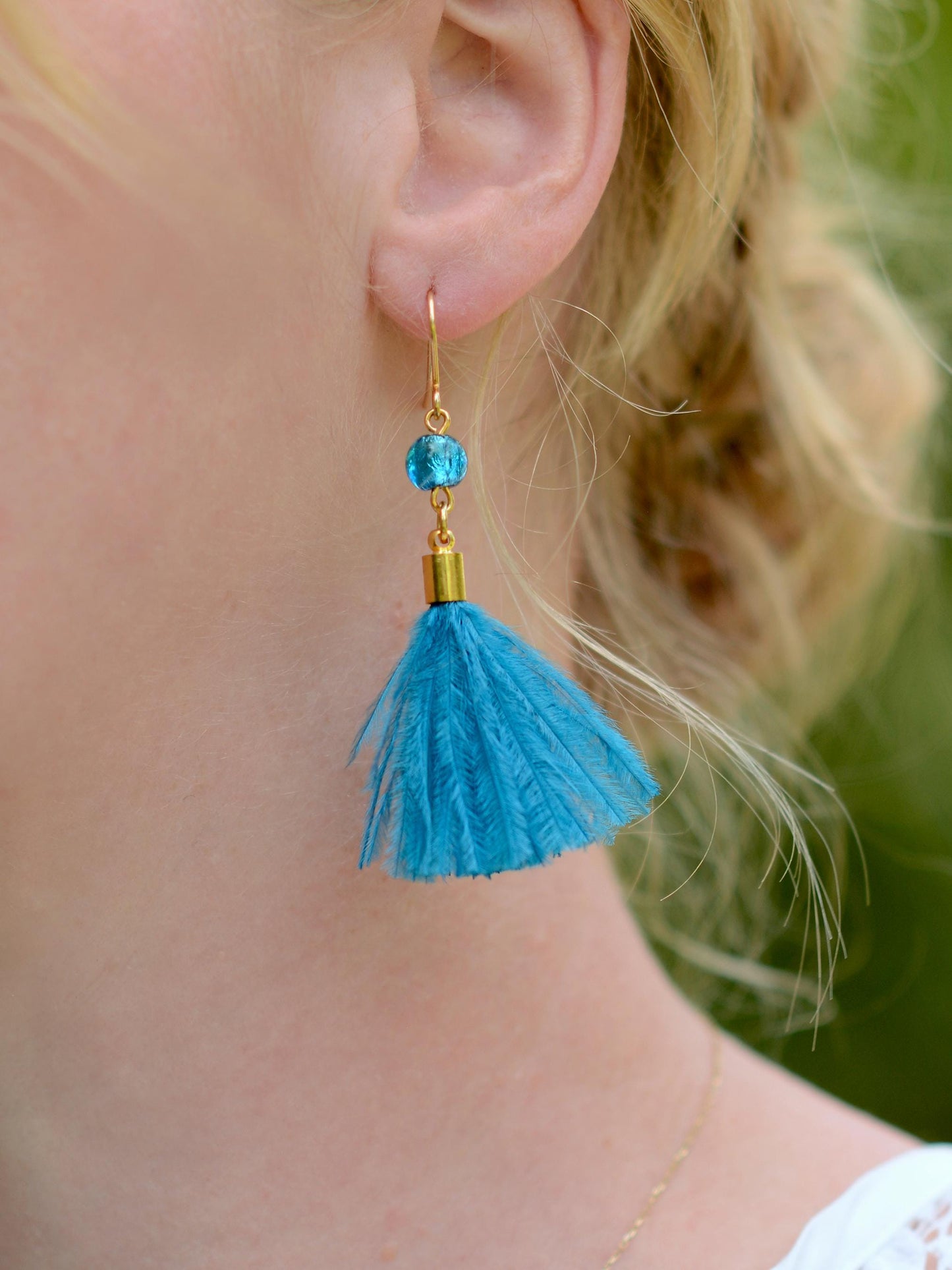 Bright Ocean Blue Feather Tassel Earrings | Festival Earrings | Feather Jewellery | Festival Jewellery