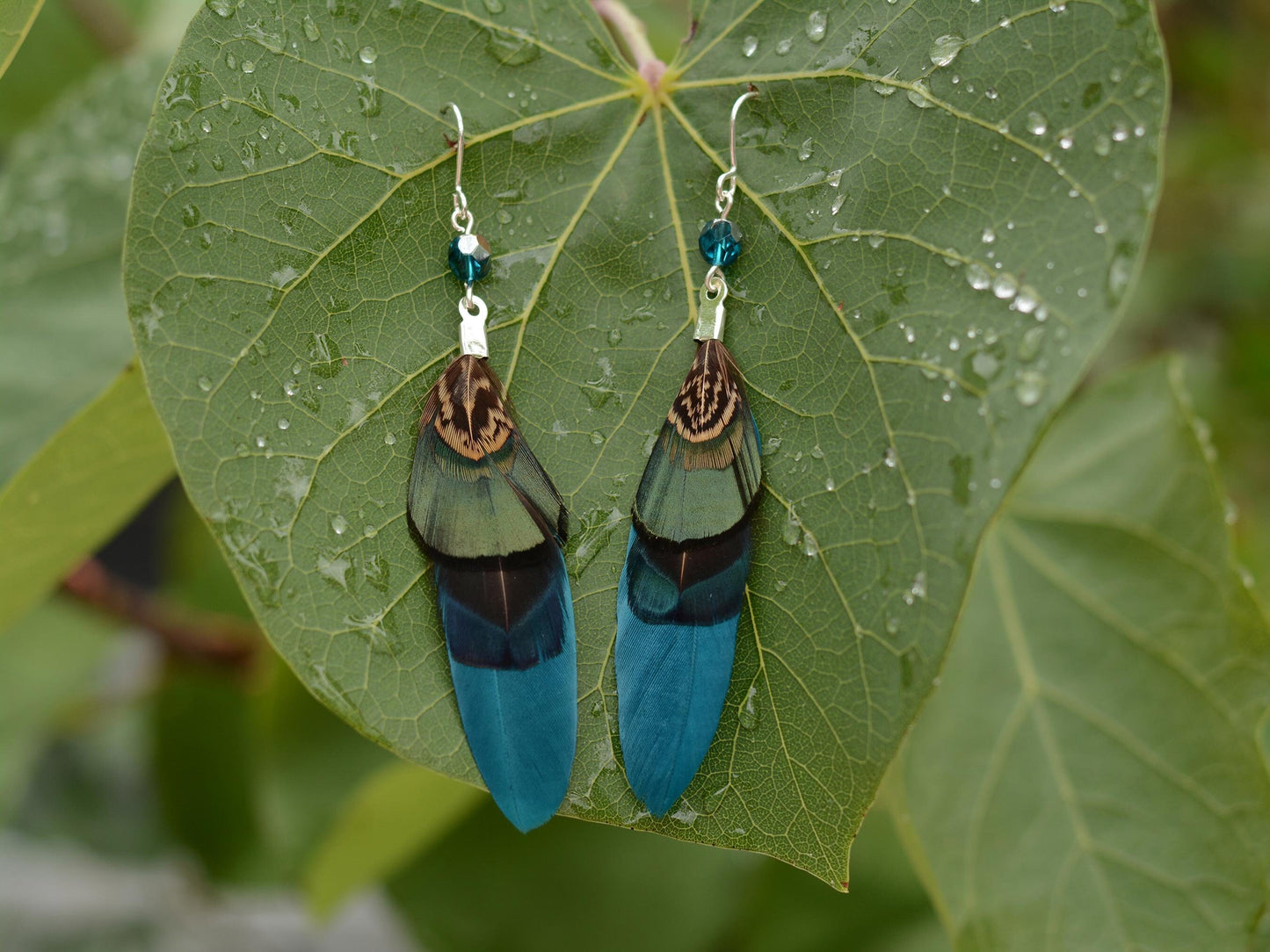 Teal, Blue and Green Pheasant Feather Earrings | Festival Earrings | Feather Jewellery | Festival Jewellery | Drop Earrings