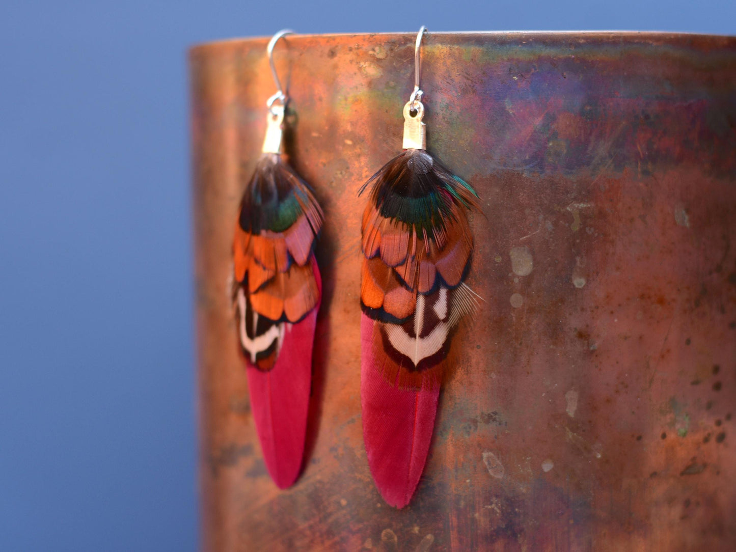 Burgundy and Pheasant Feather Earrings Small | Pheasant Feather Earrings | Festival Earrings | Feather Jewellery | Festival Jewellery