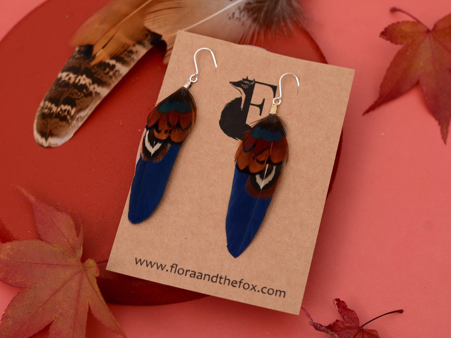 Navy Blue and Copper Small Feather Earrings | Festival Earrings | Feather Jewellery | Festival Jewellery | Drop Earrings