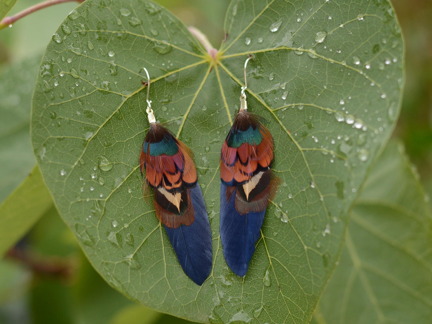Navy Blue and Copper Small Feather Earrings | Festival Earrings | Feather Jewellery | Festival Jewellery | Drop Earrings