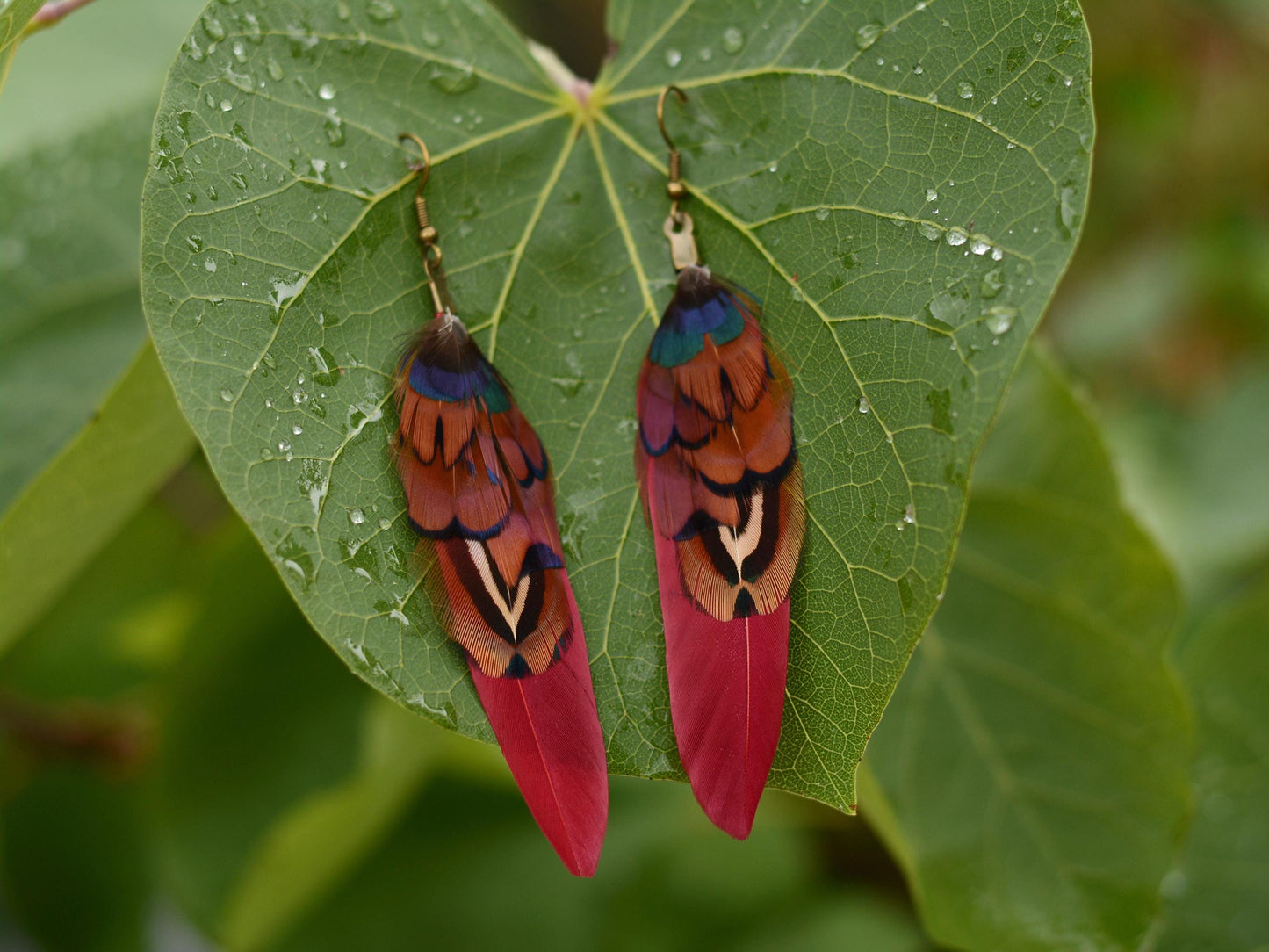 Burgundy and Copper Pheasant Feather Earrings | Festival Earrings | Feather Jewellery | Festival Jewellery | Drop Earrings