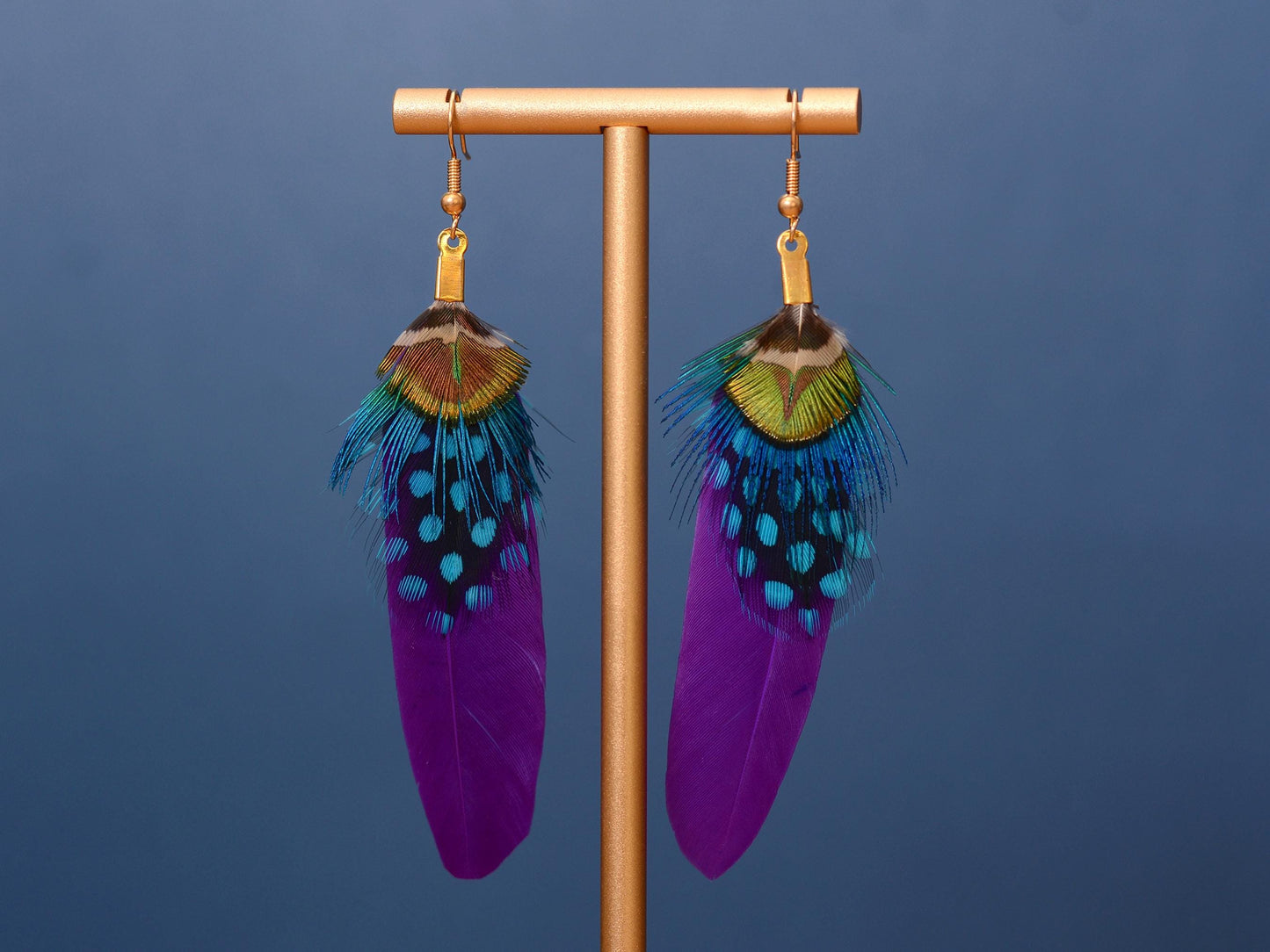 Purple Feather Earrings | Peacock Feather Earrings| Festival Earrings | Feather Jewellery | Festival Jewellery | Bohemian | Drop Earrings