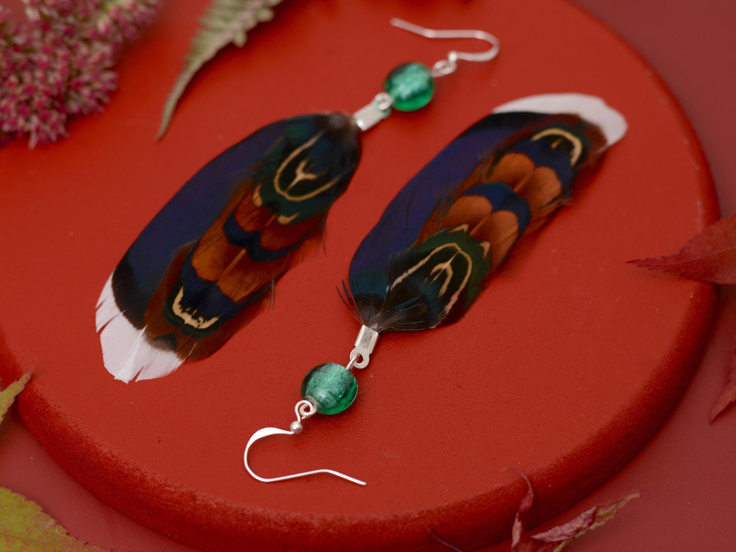 Blue and Turquoise Duck and Pheasant Feather Earrings | Pheasant Feather Earrings | Festival Earrings | Feather Jewellery | Drop Earrings