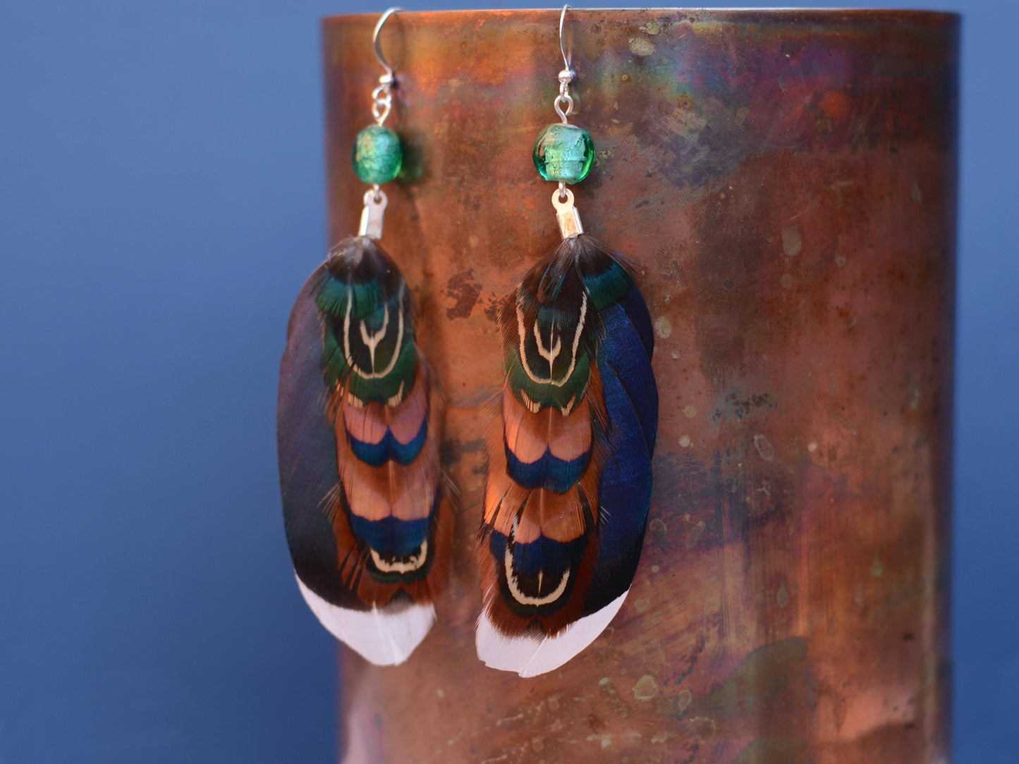 Blue and Turquoise Duck and Pheasant Feather Earrings | Pheasant Feather Earrings | Festival Earrings | Feather Jewellery | Drop Earrings