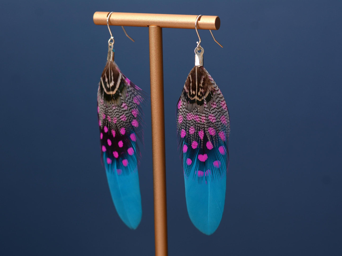 Turquoise Blue and Pink Feather Earrings | Festival Earrings | Feather Jewellery | Festival Jewellery | Drop Earrings