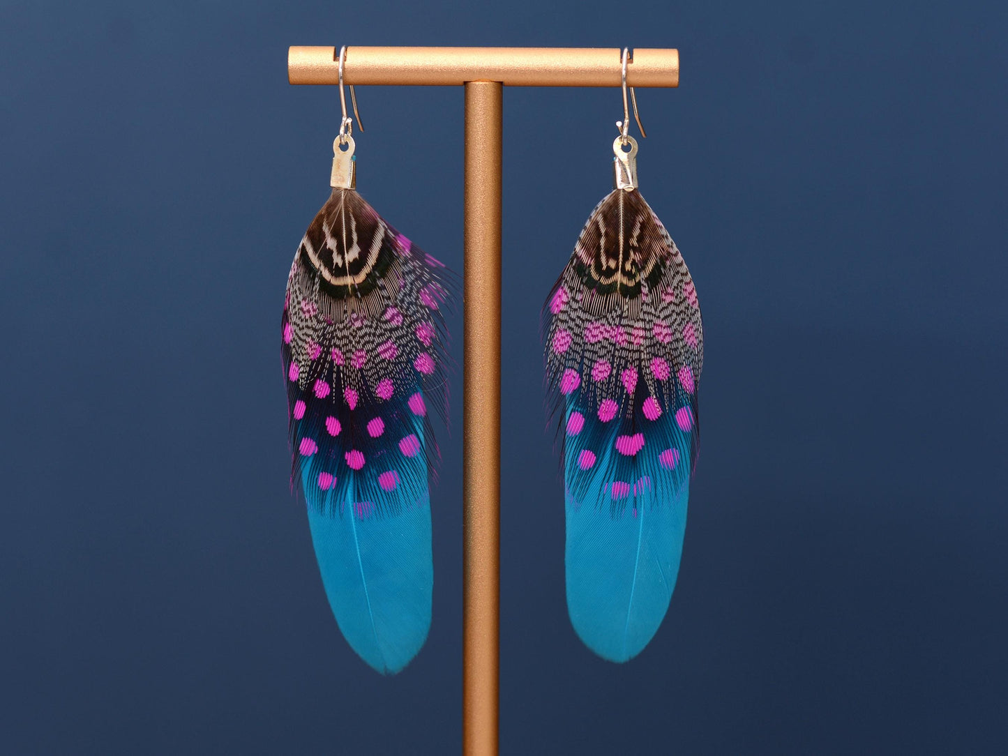 Turquoise Blue and Pink Feather Earrings | Festival Earrings | Feather Jewellery | Festival Jewellery | Drop Earrings