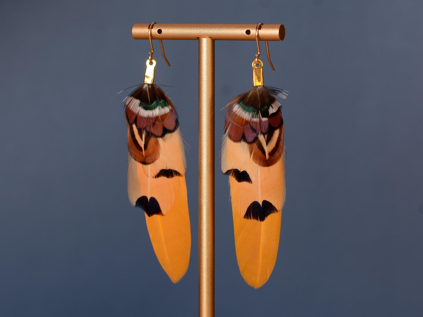 Mustard Yellow and Copper Pheasant Feather Earrings | Yellow Earrings | Festival Earrings | Feather Jewellery | Festival Jewellery
