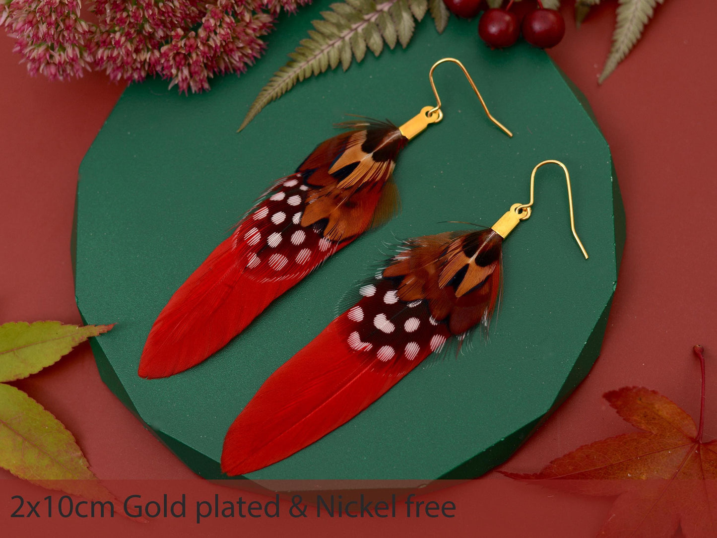 Red Pheasant Feather Earrings | Festival Earrings | Feather Jewellery | Festival Jewellery | Drop Earrings