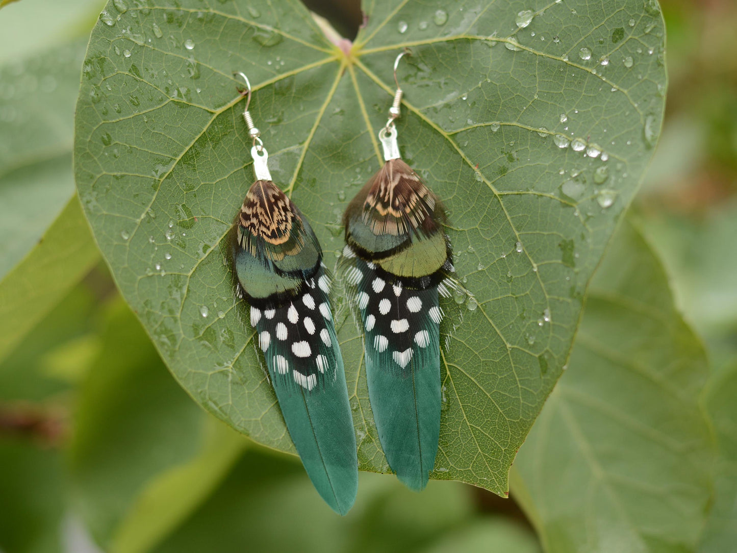 Green Feather Earrings | Pheasant Feather Earrings | Festival Earrings | Feather Jewellery | Festival Jewellery | Drop Earrings