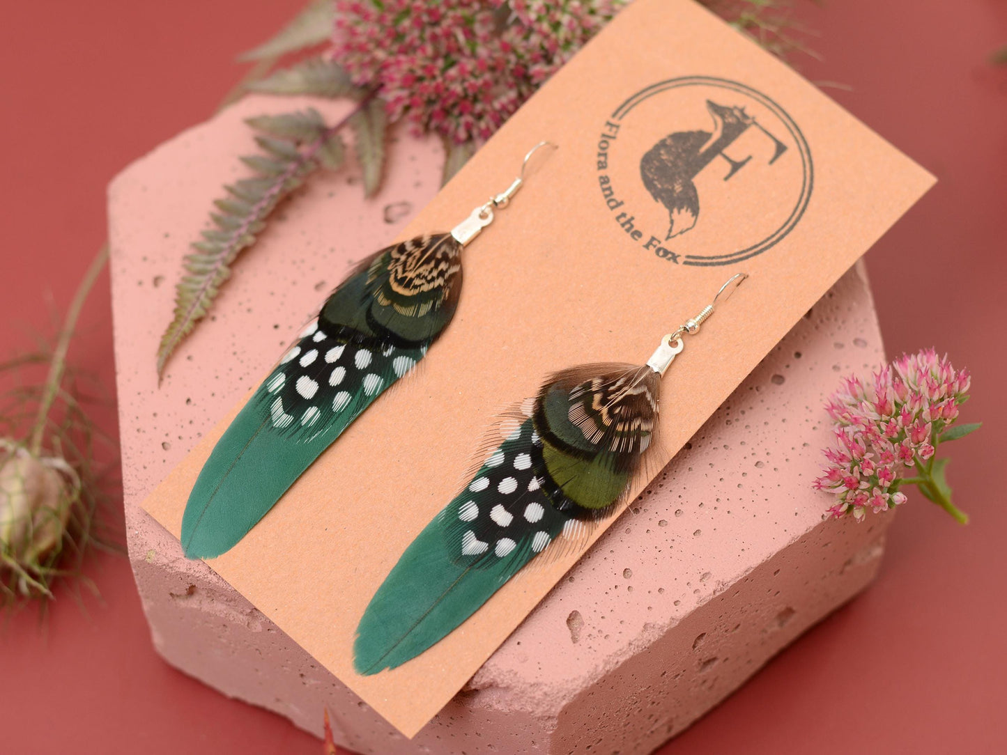 Green Feather Earrings | Pheasant Feather Earrings | Festival Earrings | Feather Jewellery | Festival Jewellery | Drop Earrings