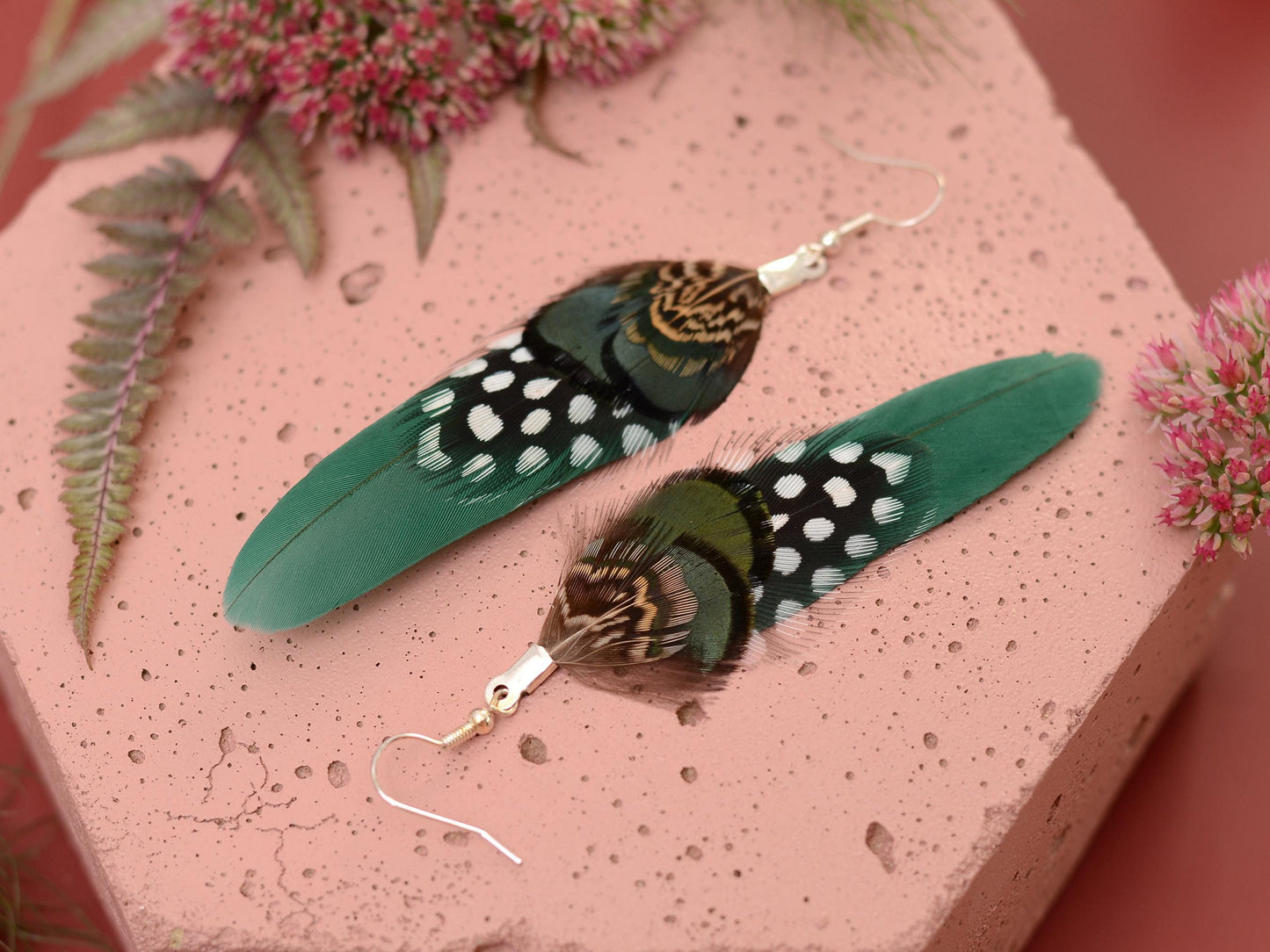 Green Feather Earrings | Pheasant Feather Earrings | Festival Earrings | Feather Jewellery | Festival Jewellery | Drop Earrings