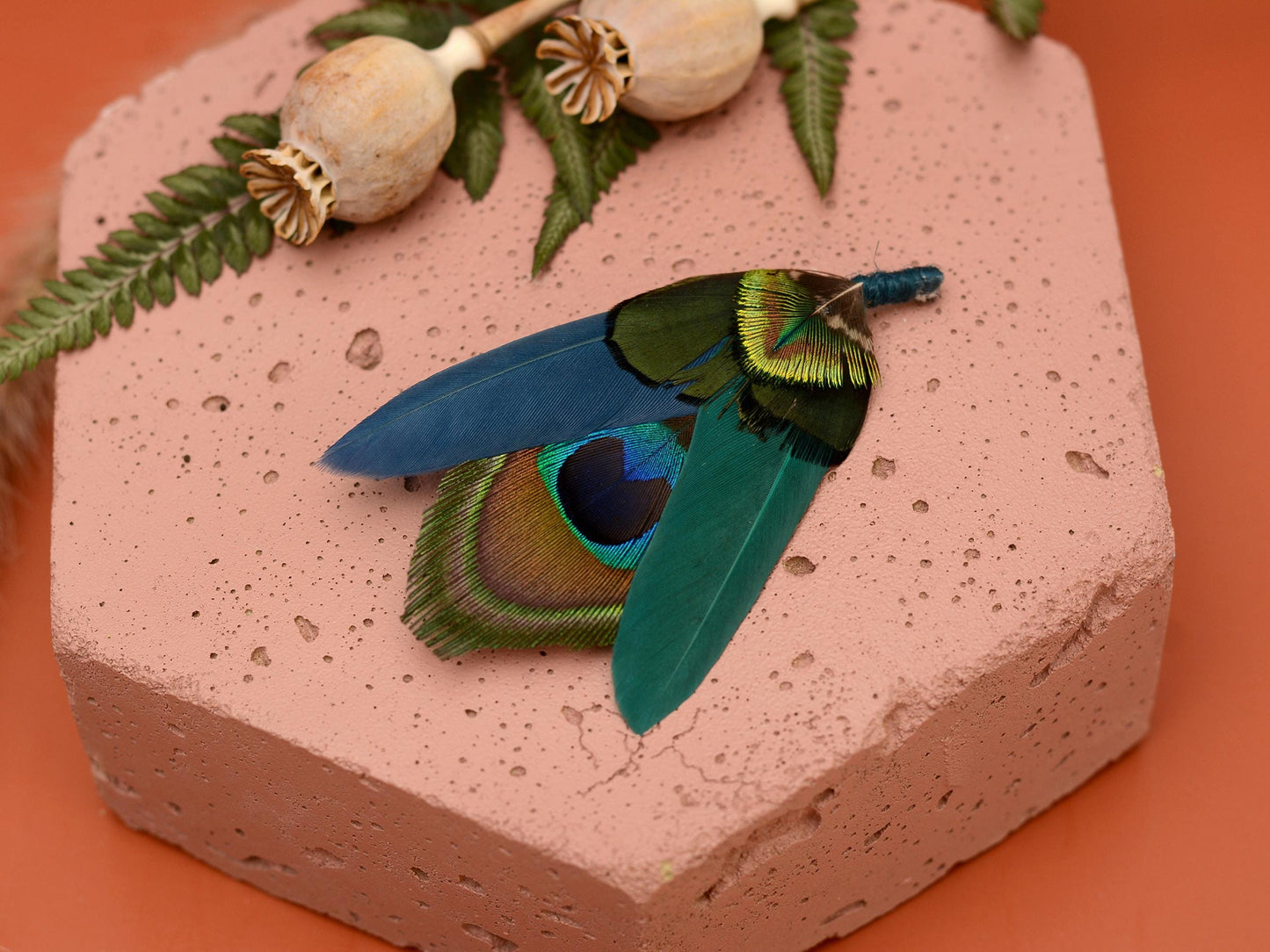 Teal, Green and Navy Peacock Feather Boutonniere | Peacock Feather Hat Pin / Brooch | Wedding Corsage
