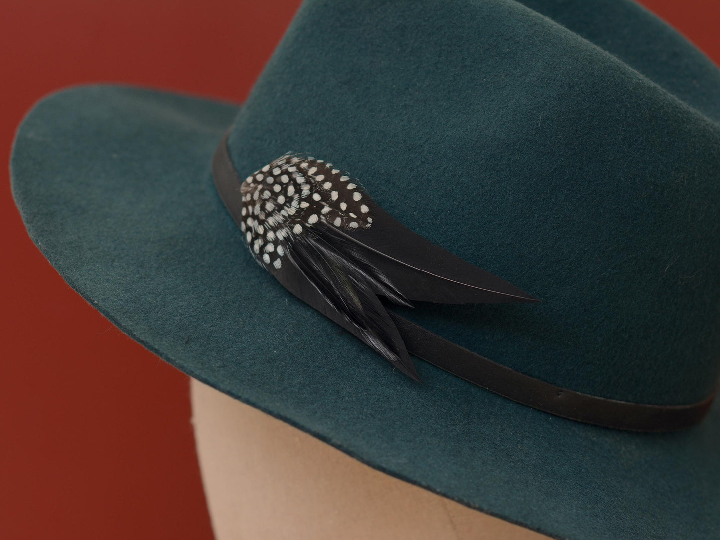 Black Monochrome Feather Lapel Pin with Spotted Guinea Fowl Feathers | Feather Boutonniere | Feather Brooch | Feather Hat Pin