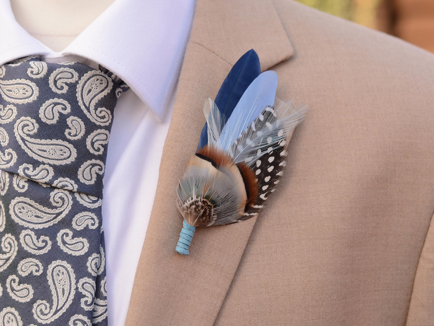Navy and Pastel Blue Feather Pin | Feather Boutonniere / Hat Pin | Duck Feather Brooch