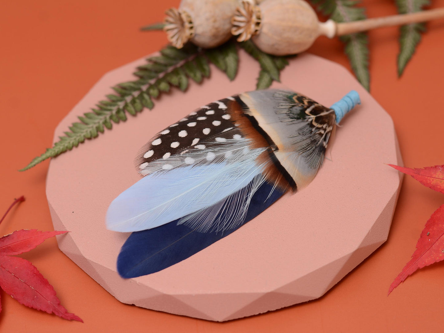 Navy and Pastel Blue Feather Pin | Feather Boutonniere / Hat Pin | Duck Feather Brooch