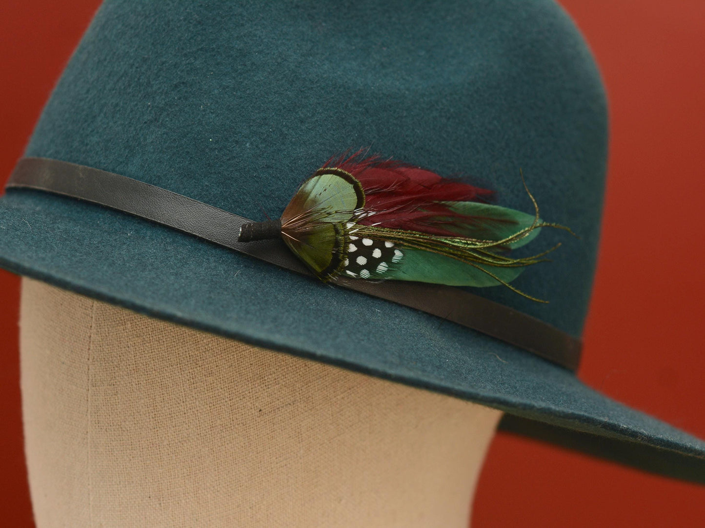 Shades of Green and Plum Feather Lapel Pin | Duck Feather Boutonniere | Pheasant Feather Brooch | Feather Hat Pin