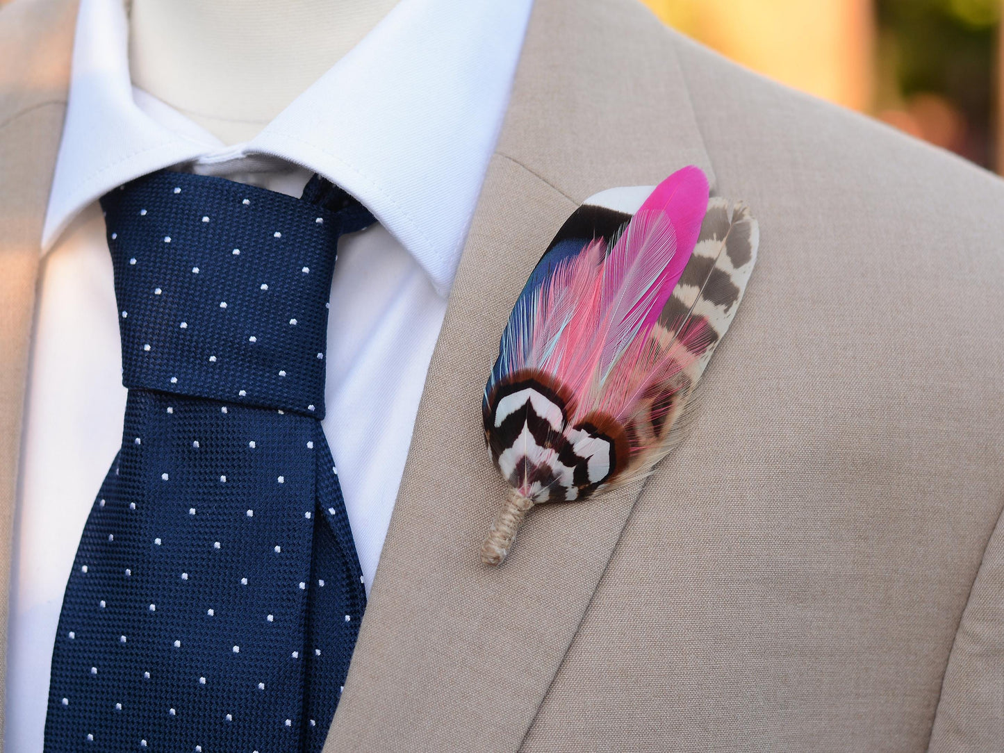 Blue Duck and Pheasant Feather Lapel Pin with a Flash of Pink | Pheasant Feather Boutonniere | Feather Brooch | Feather Hat Pin
