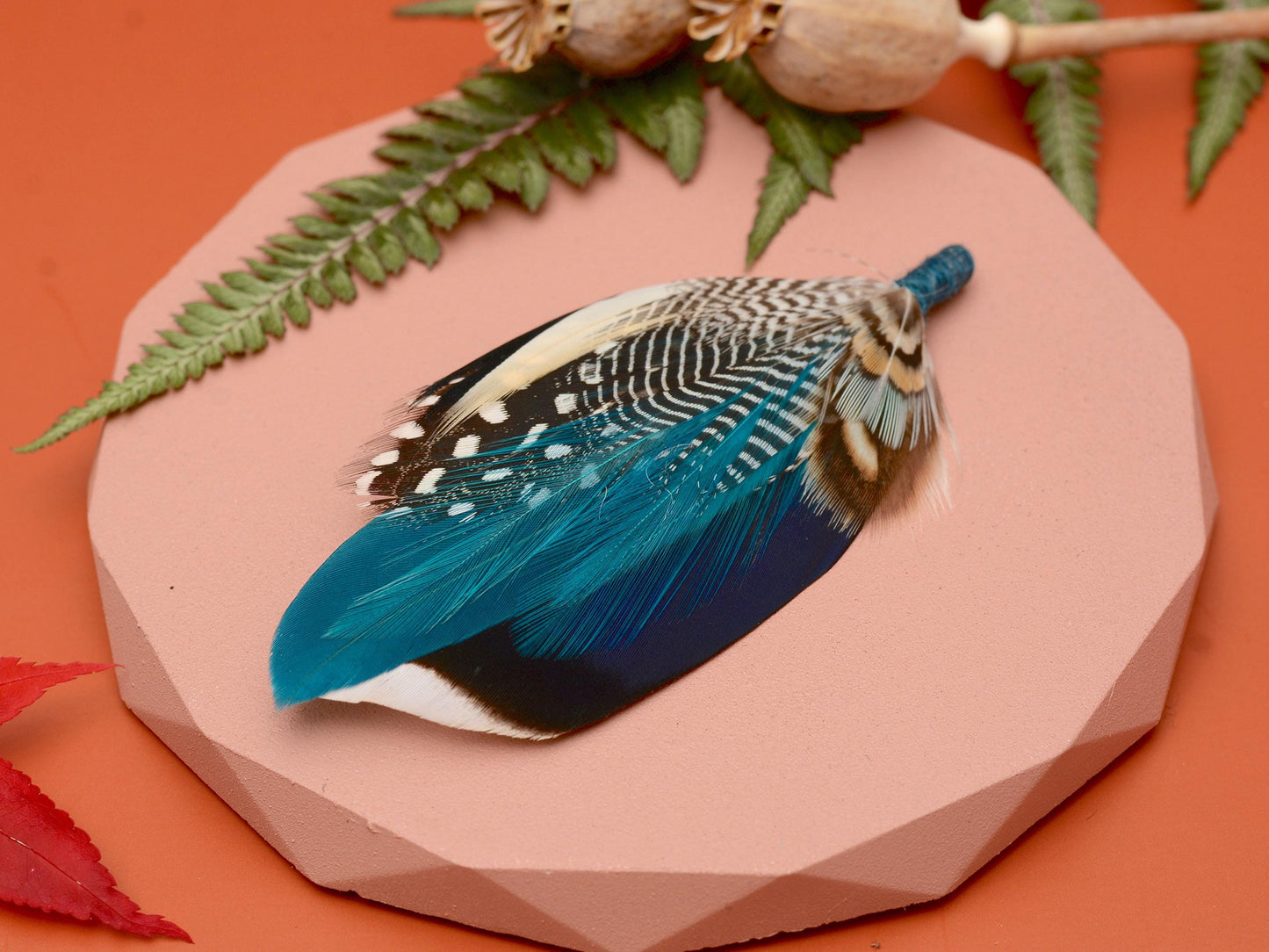 Blue and Teal Duck Feather Lapel Pin | Duck Feather Boutonniere | Pheasant Feather Brooch | Feather Hat Pin