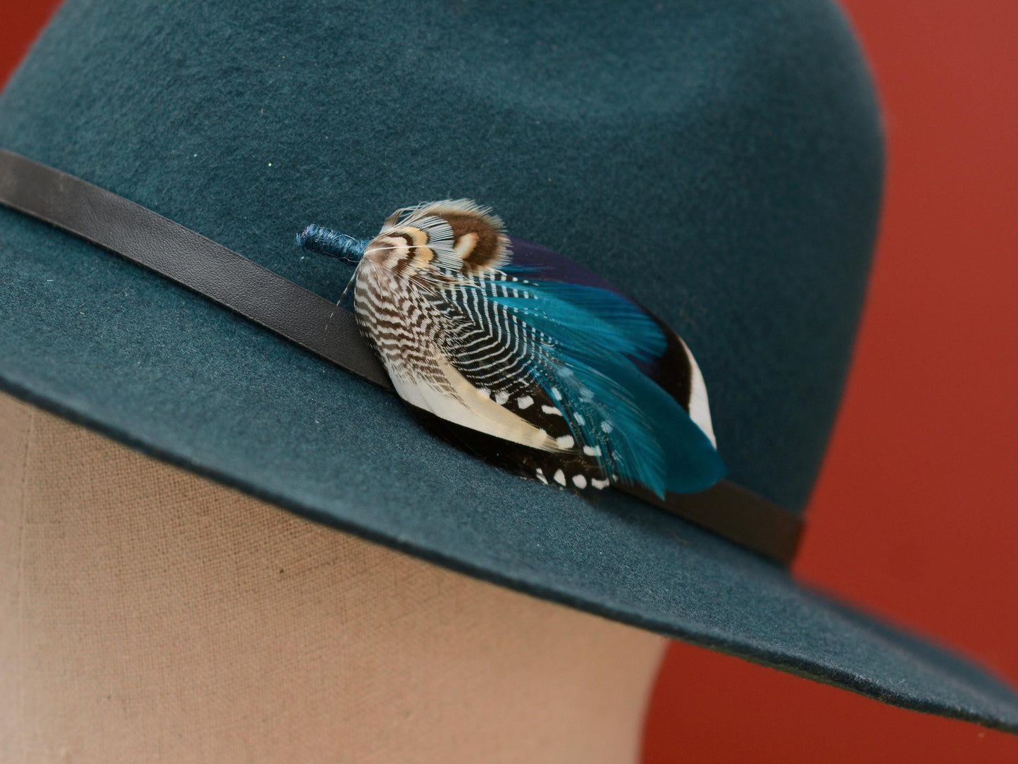 Blue and Teal Duck Feather Lapel Pin | Duck Feather Boutonniere | Pheasant Feather Brooch | Feather Hat Pin