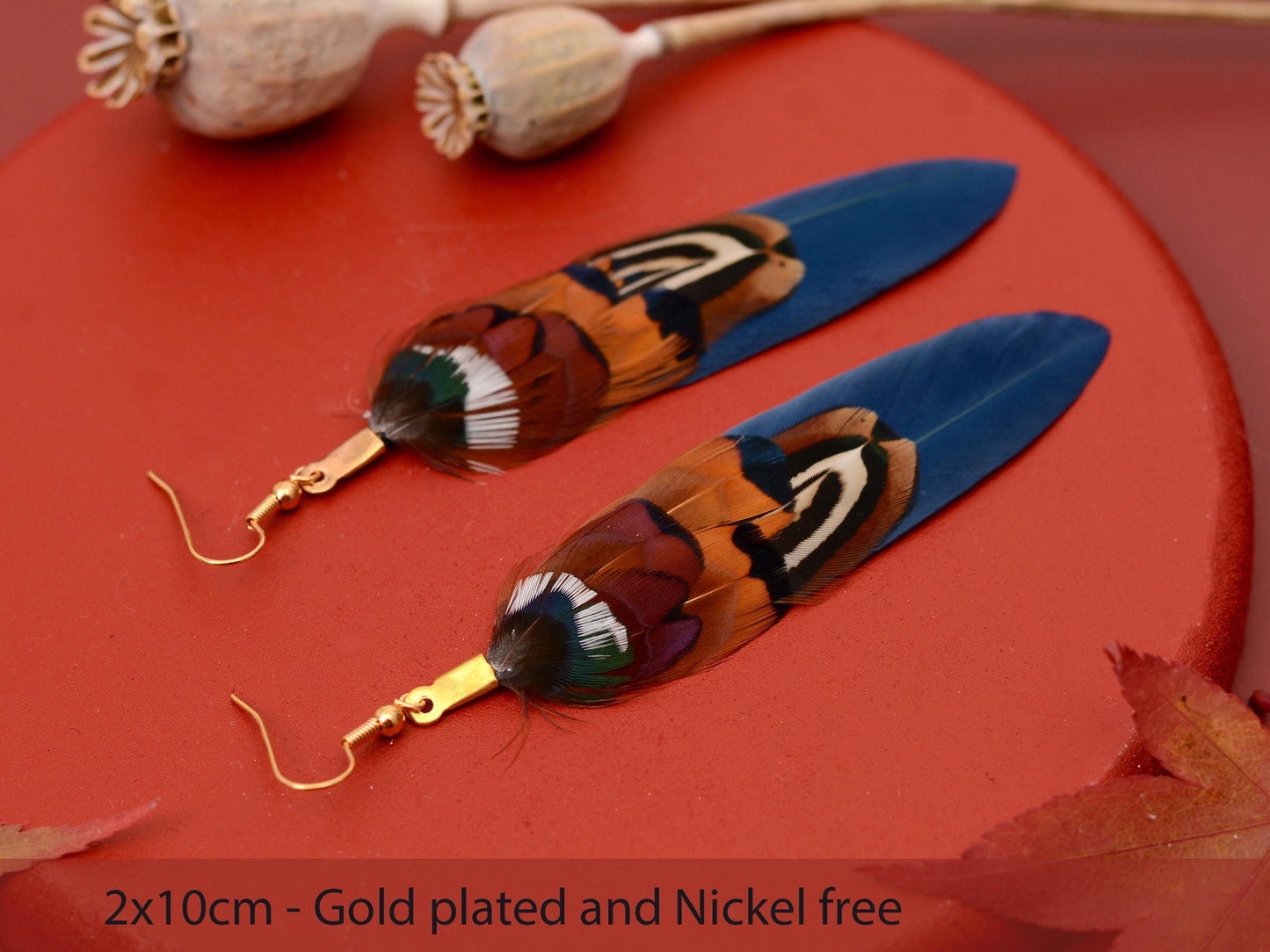 Navy Blue and Copper Feather Earrings | Pheasant Feather Earrings | Festival Earrings | Feather Jewellery | Drop Earrings