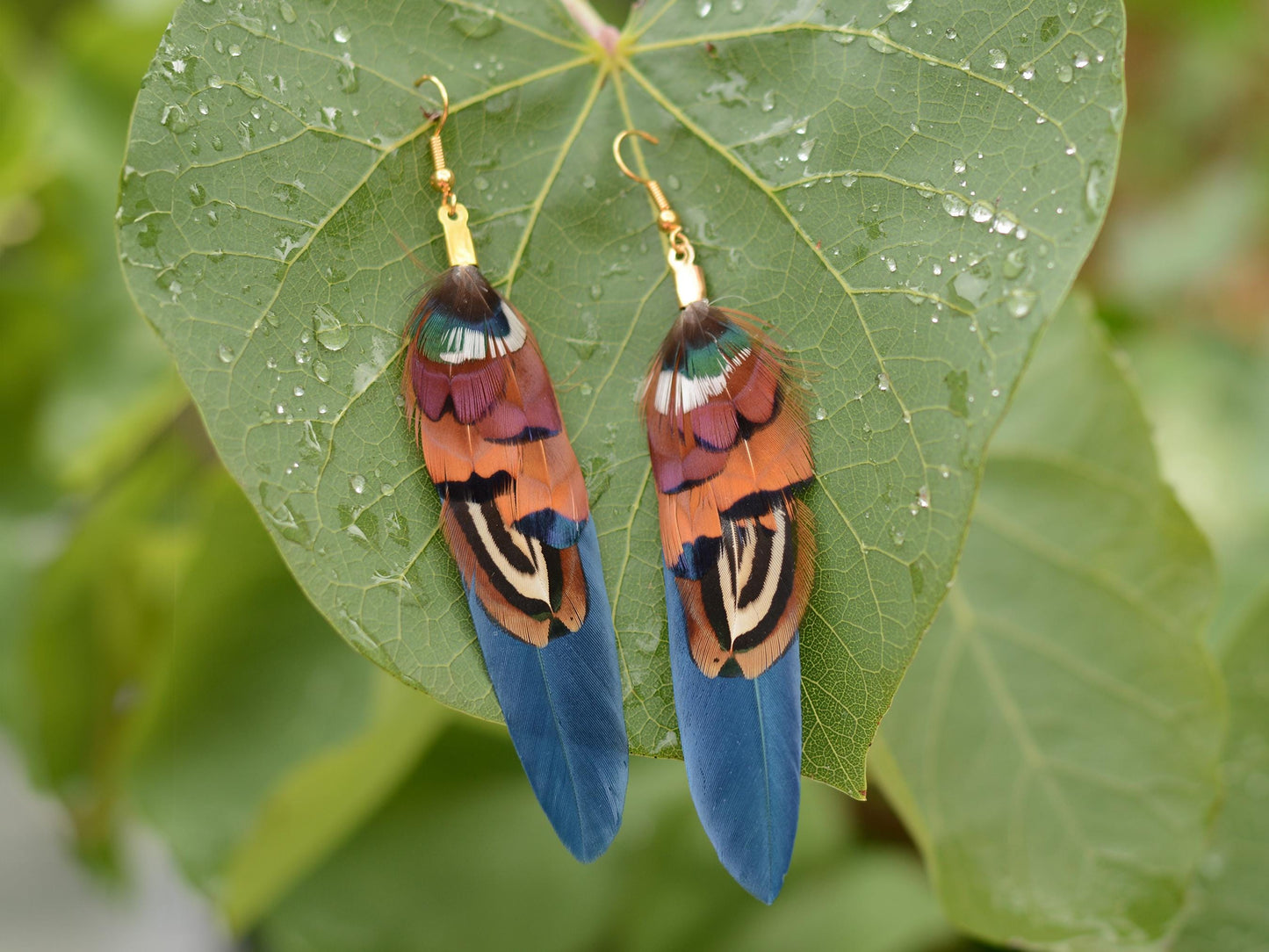Navy Blue and Copper Feather Earrings | Pheasant Feather Earrings | Festival Earrings | Feather Jewellery | Drop Earrings