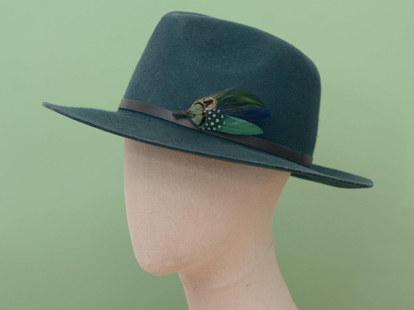 Navy Blue and Bottle Green Feather Boutonniere | Duck Feather Hat Pin | Pheasant Feather Brooch