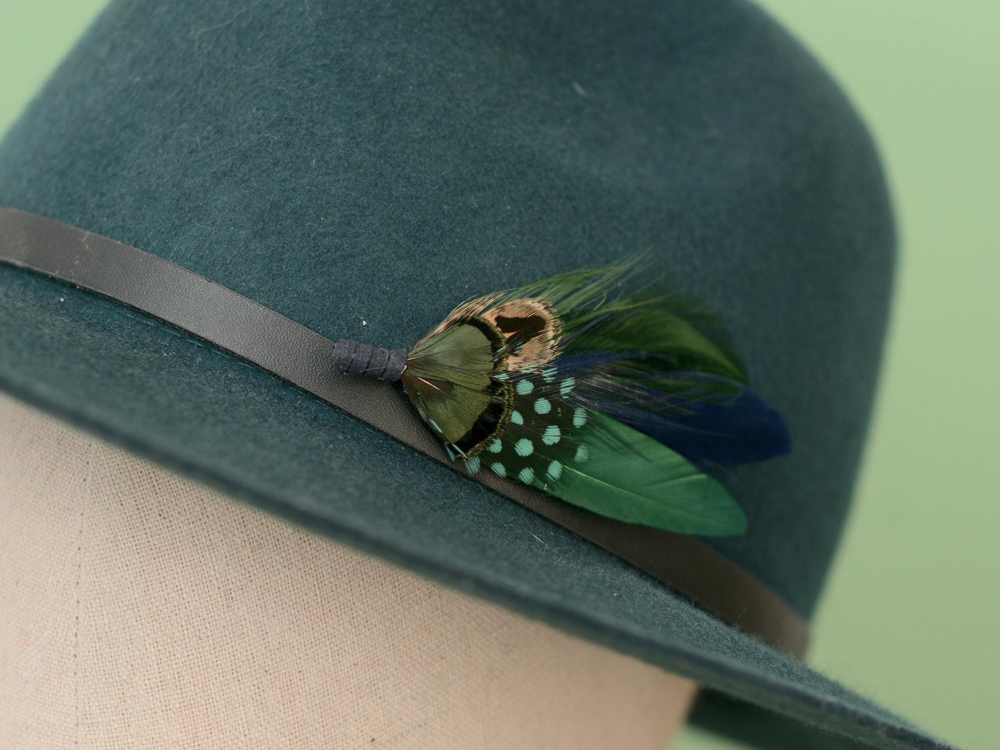 Navy Blue and Bottle Green Feather Boutonniere | Duck Feather Hat Pin | Pheasant Feather Brooch