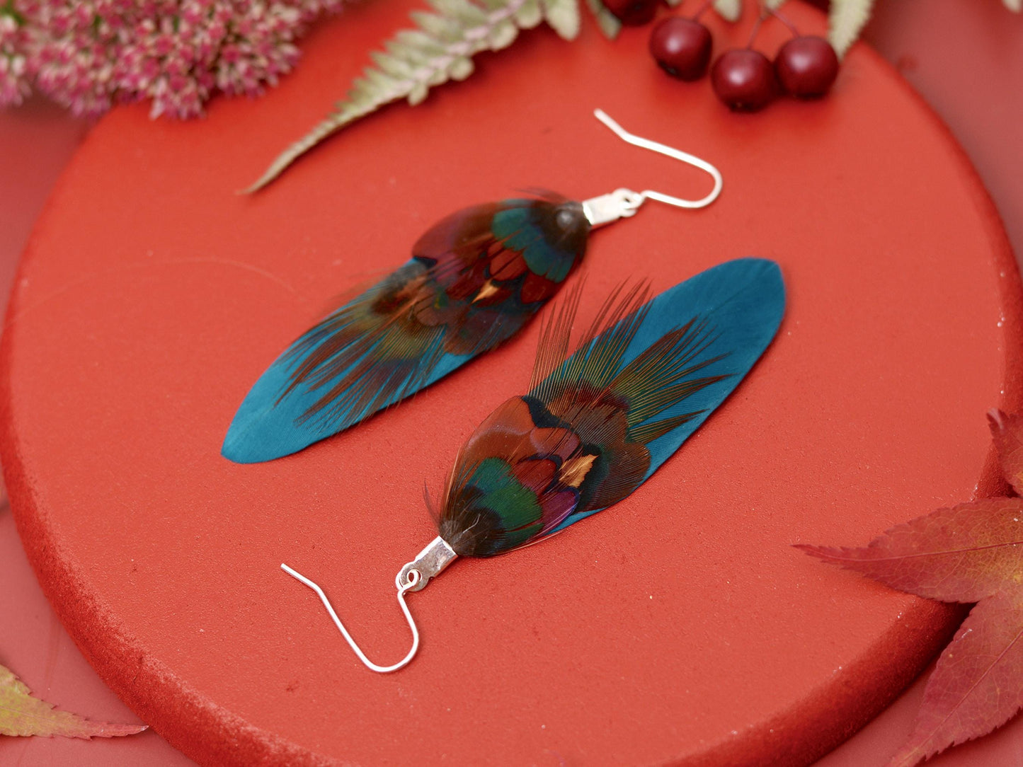 Teal and Copper Pheasant Feather Earrings | Festival Earrings | Feather Jewellery | Festival Jewellery | Drop Earrings