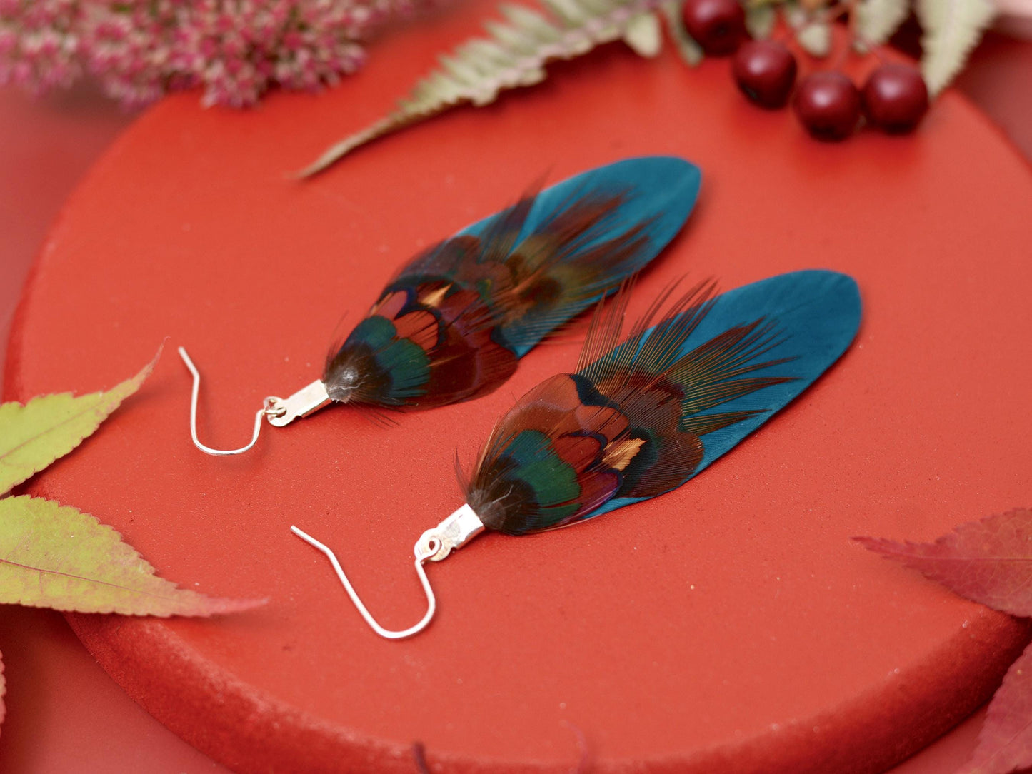 Teal and Copper Pheasant Feather Earrings | Festival Earrings | Feather Jewellery | Festival Jewellery | Drop Earrings