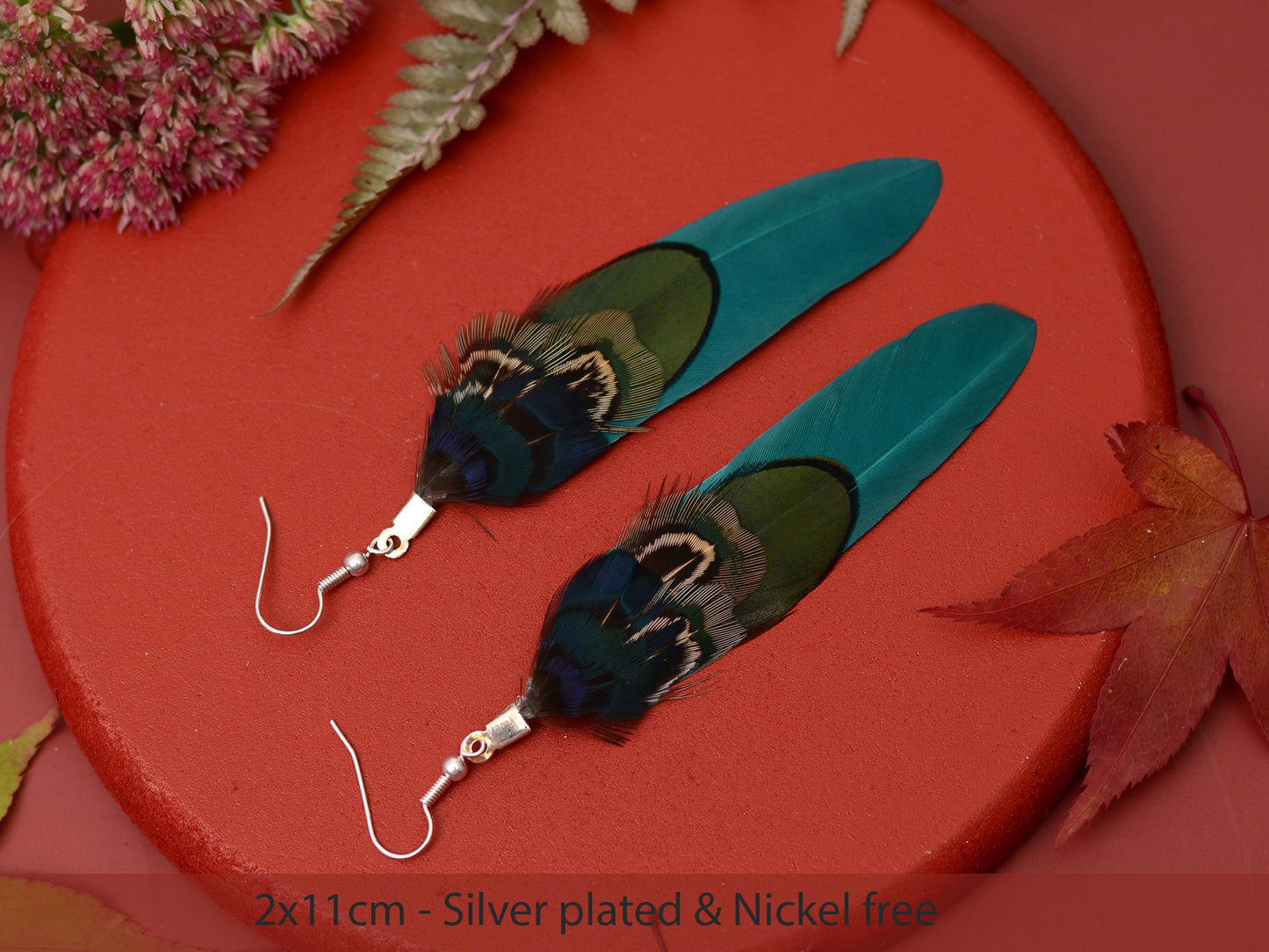 Teal, Navy Blue and Green Feather Earrings | Pheasant Feather Earrings | Festival Earrings | Feather Jewellery | Drop Earrings