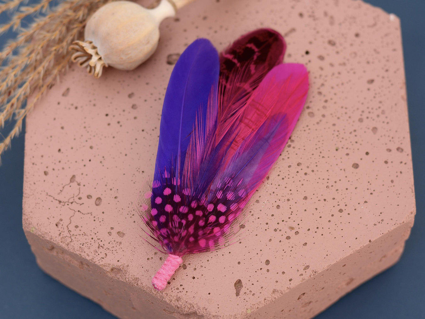 Shades of Pink and Purple Feather Boutonniere | Pheasant Feather Hat Pin | Feather Brooch