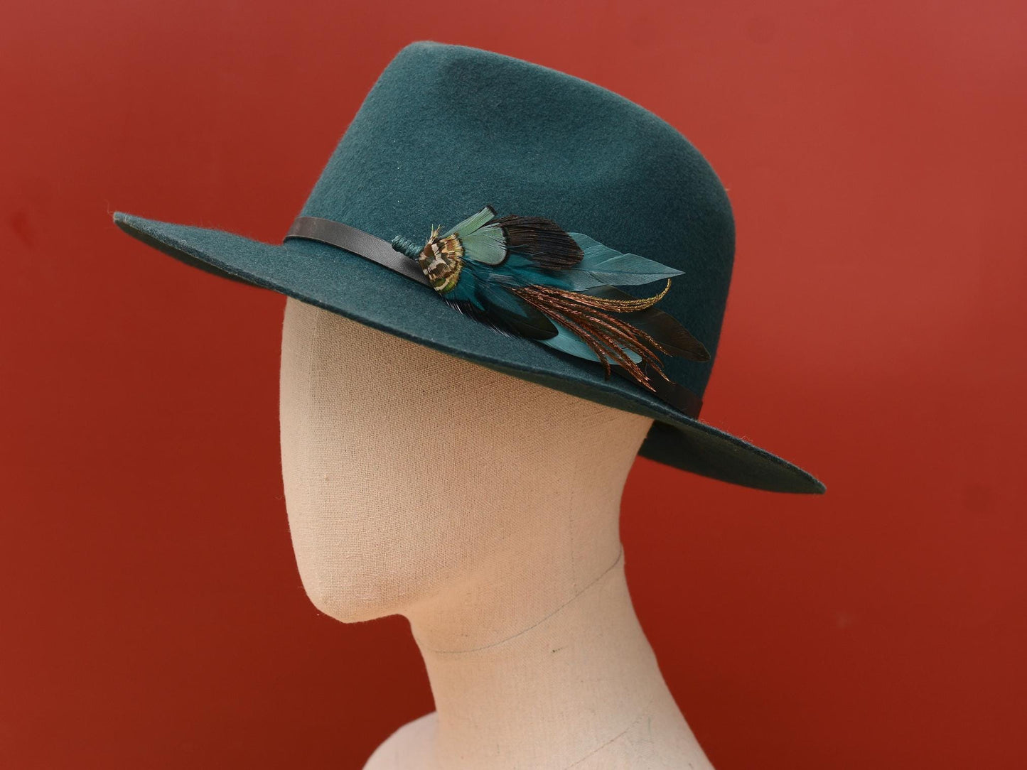 Dark Teal and Green Feather Hat Pin / Brooch No.267 | Feather Boutonniere | Pheasant Feather Brooch