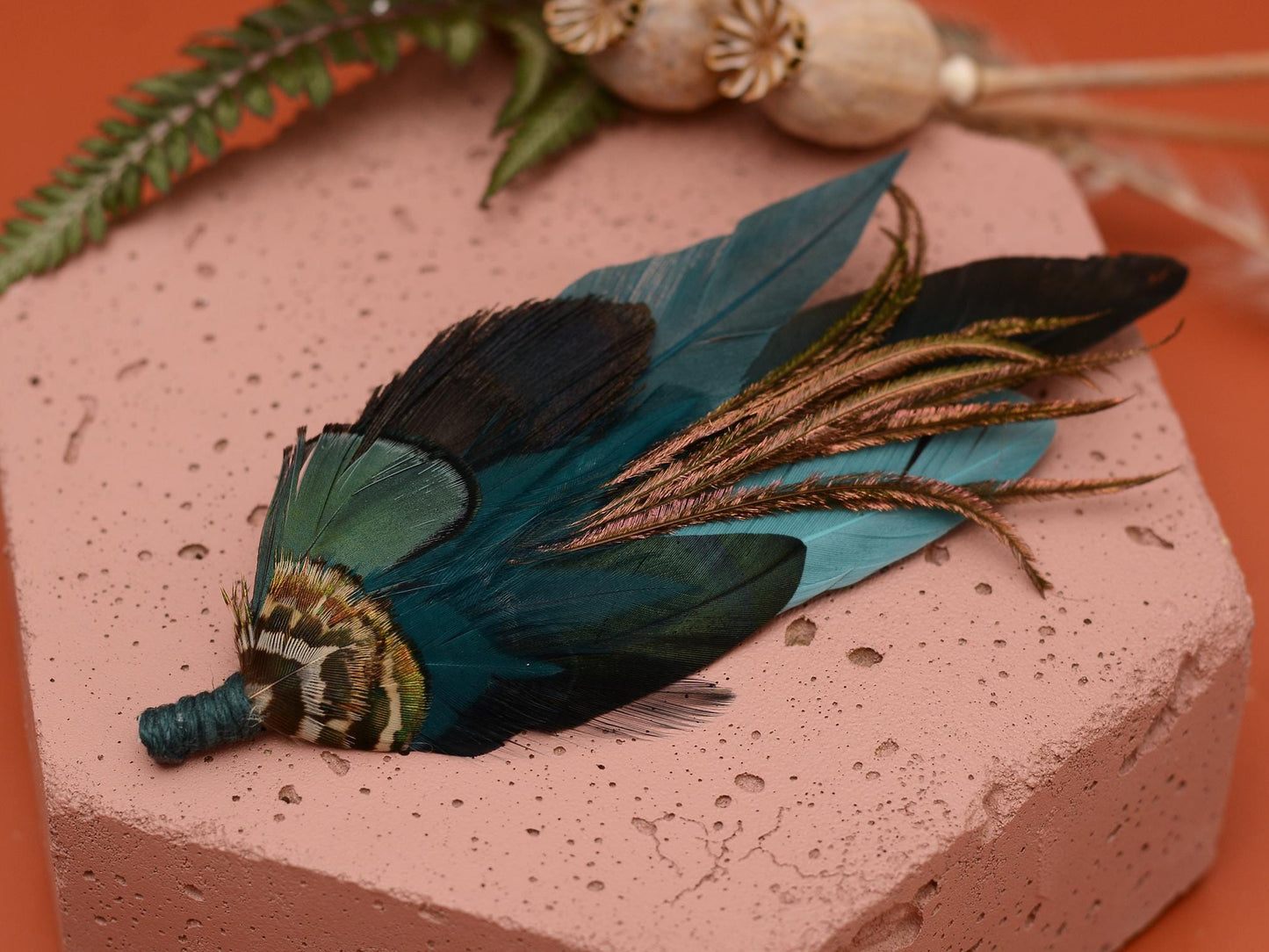 Dark Teal and Green Feather Hat Pin / Brooch No.267 | Feather Boutonniere | Pheasant Feather Brooch