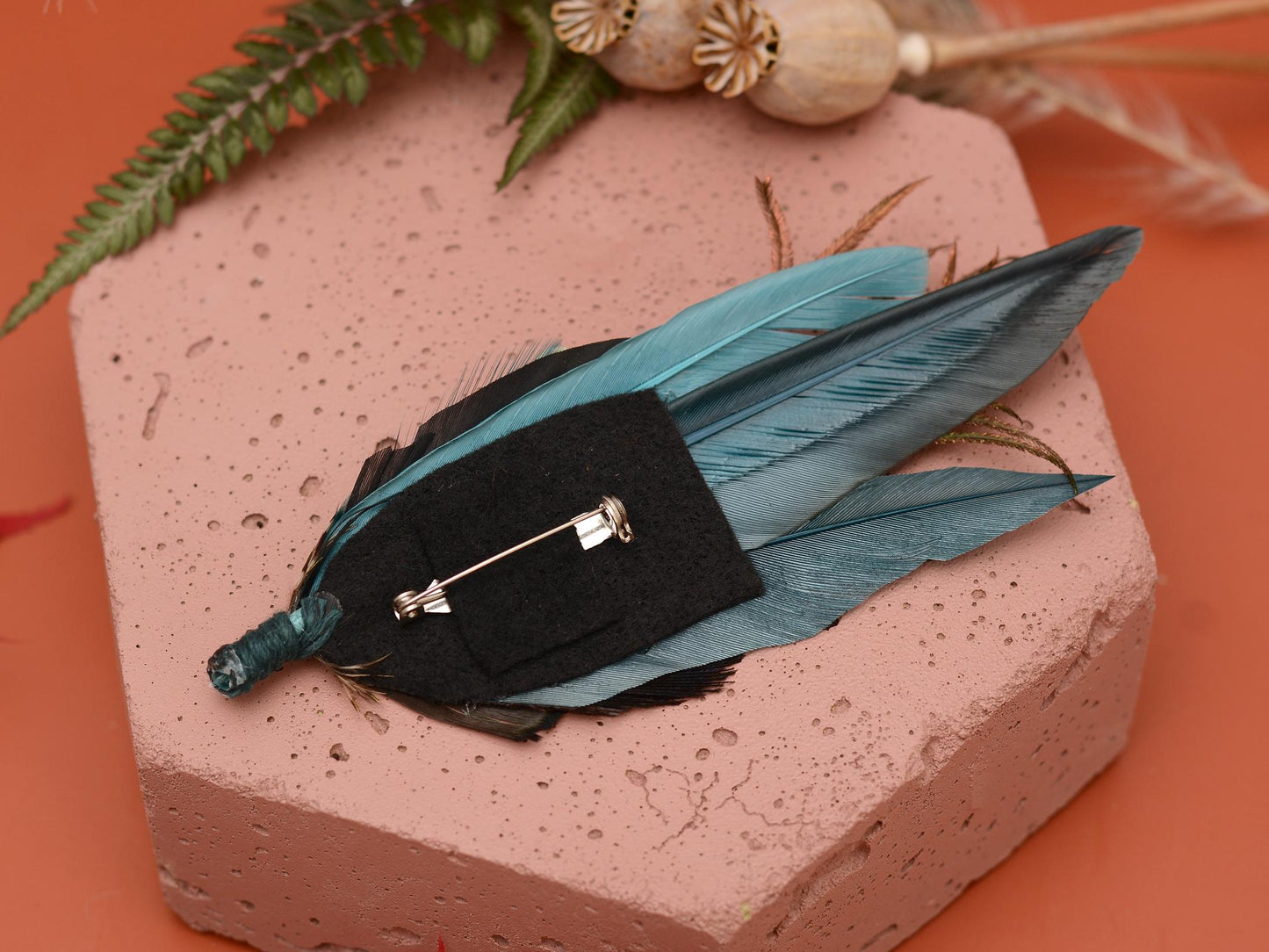 Dark Teal and Green Feather Hat Pin / Brooch No.267 | Feather Boutonniere | Pheasant Feather Brooch