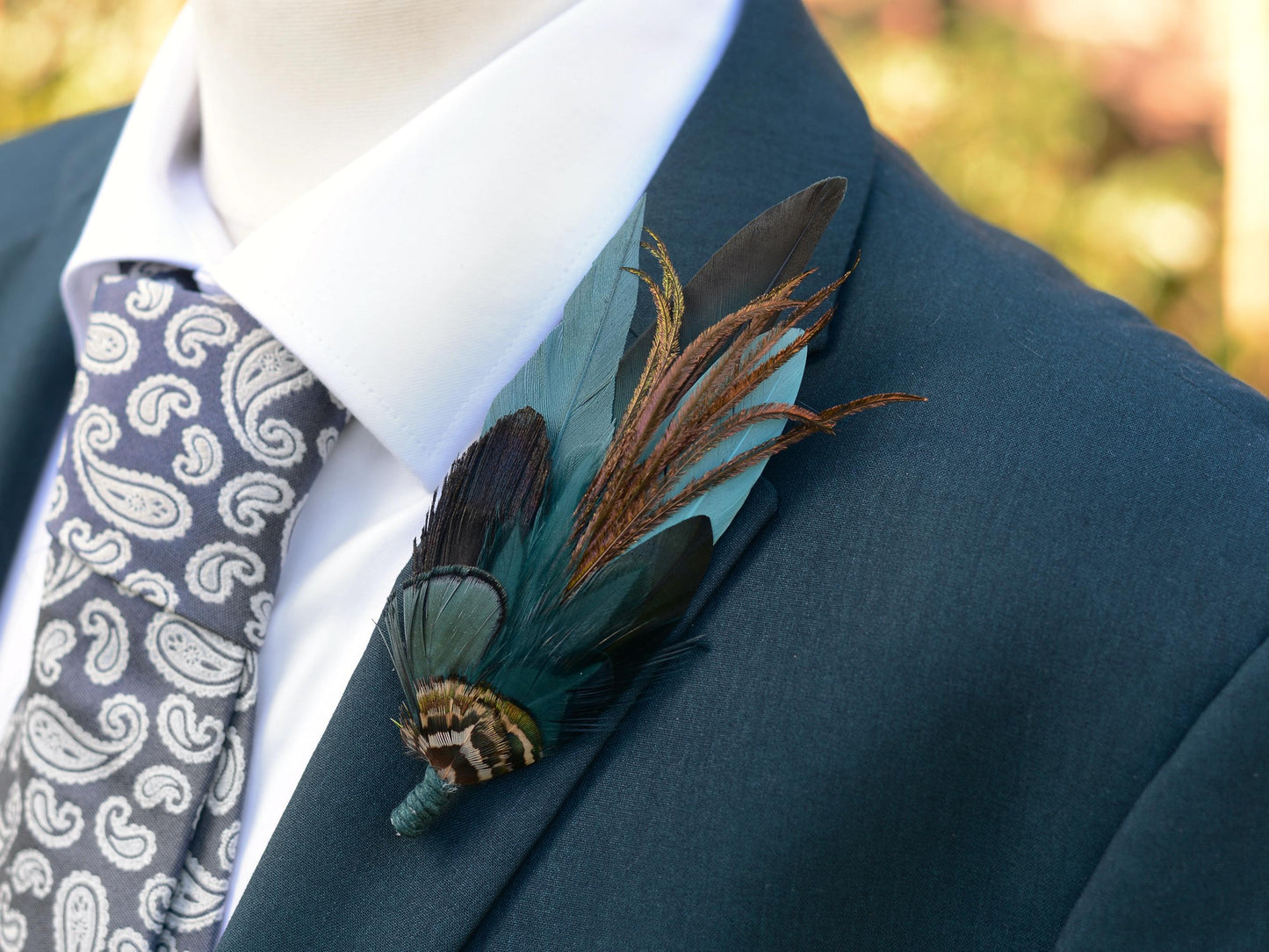 Dark Teal and Green Feather Hat Pin / Brooch No.267 | Feather Boutonniere | Pheasant Feather Brooch