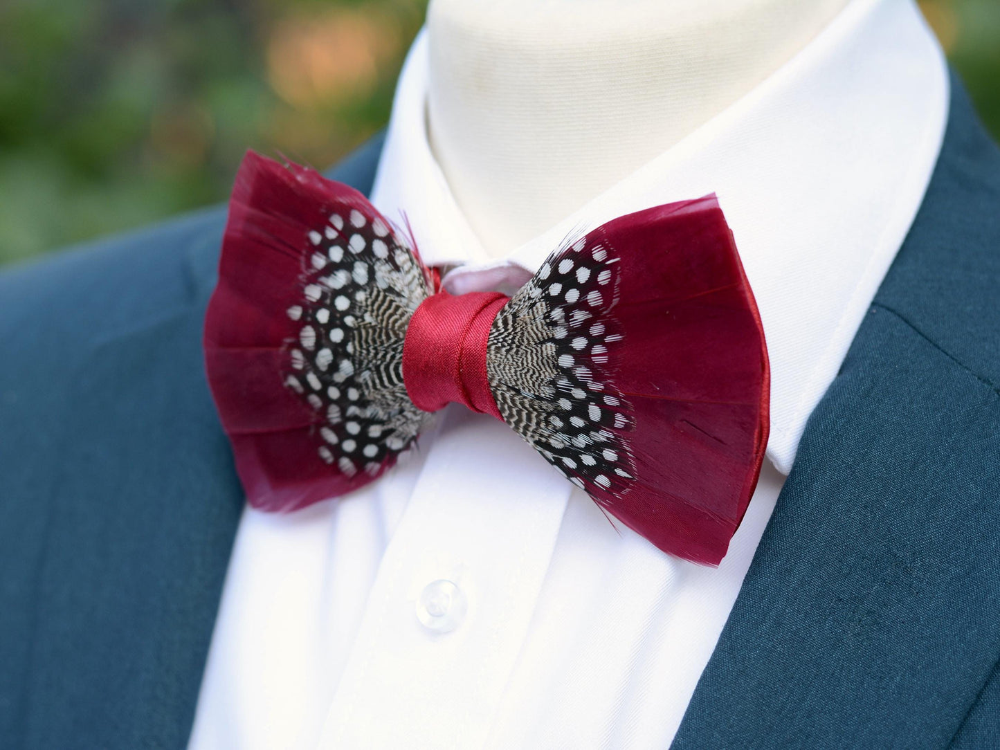 Feather Bow Tie in Light Burgundy and Polka Dot | Grooms Outfit | Feather Neck Tie | Mens Gift | Black Tie | Wedding