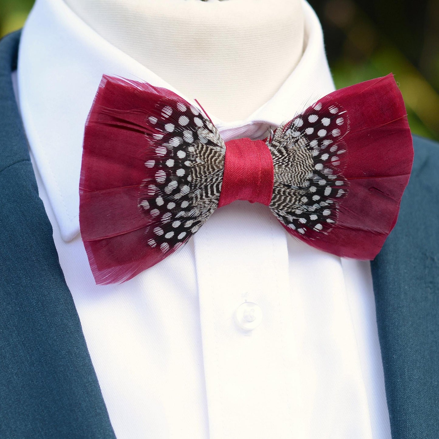 Feather Bow Tie in Light Burgundy and Polka Dot | Grooms Outfit | Feather Neck Tie | Mens Gift | Black Tie | Wedding