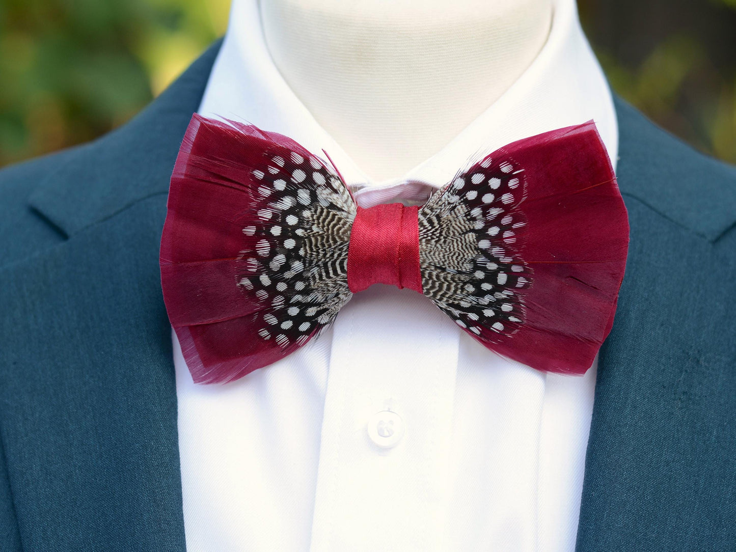 Feather Bow Tie in Light Burgundy and Polka Dot | Grooms Outfit | Feather Neck Tie | Mens Gift | Black Tie | Wedding