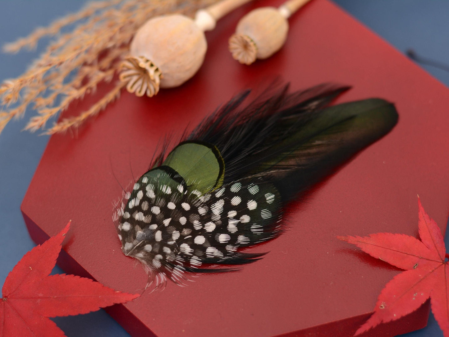 Black and Green Feather Lapel Pin | Feather Boutonniere | Feather Brooch | Feather Hat Pin | Grooms Outfit | Suit Accessory