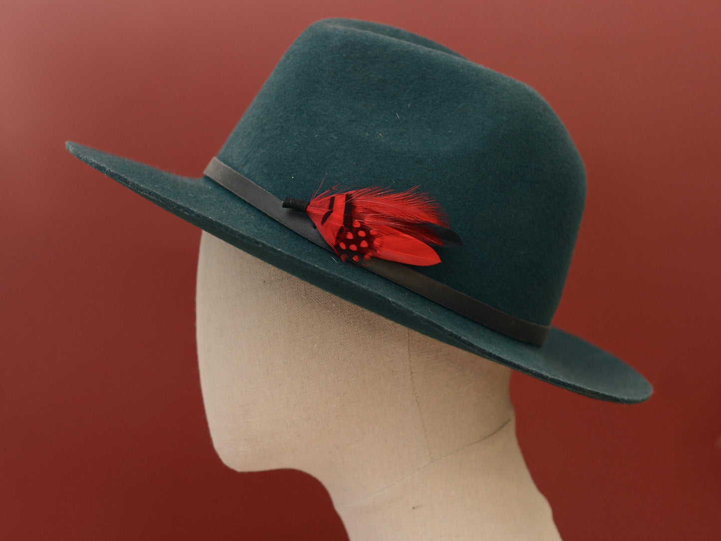 Black and Red Feather Lapel Pin | Duck Feather Boutonniere | Pheasant Feather Brooch | Feather Hat Pin