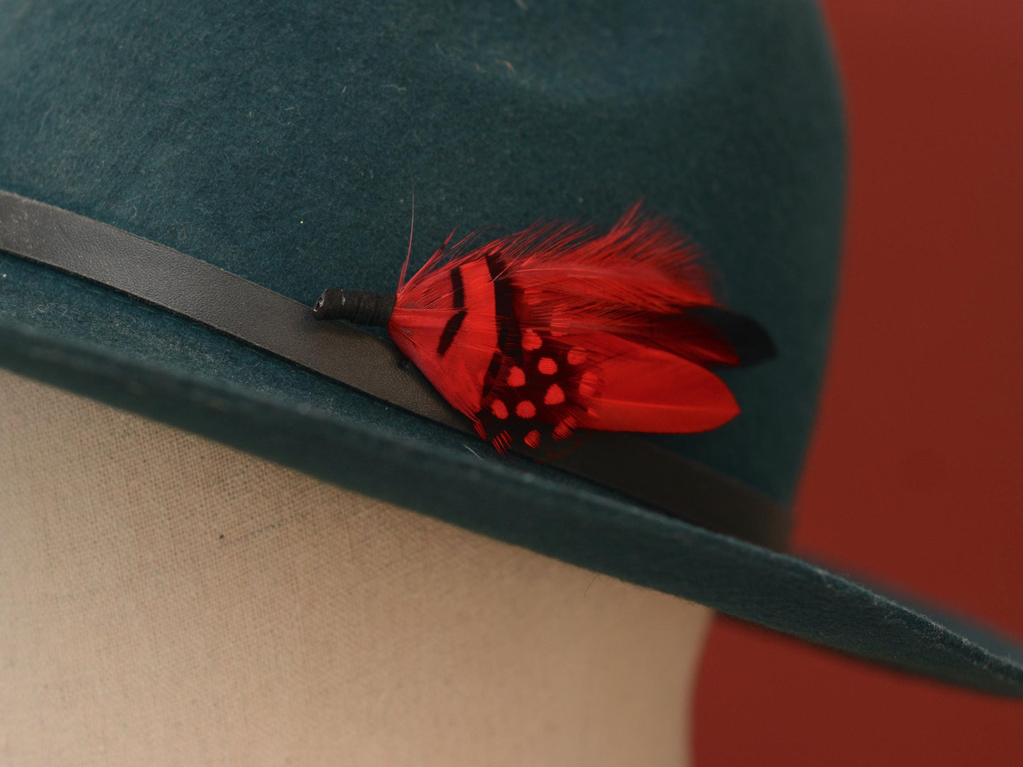 Black and Red Feather Lapel Pin | Duck Feather Boutonniere | Pheasant Feather Brooch | Feather Hat Pin