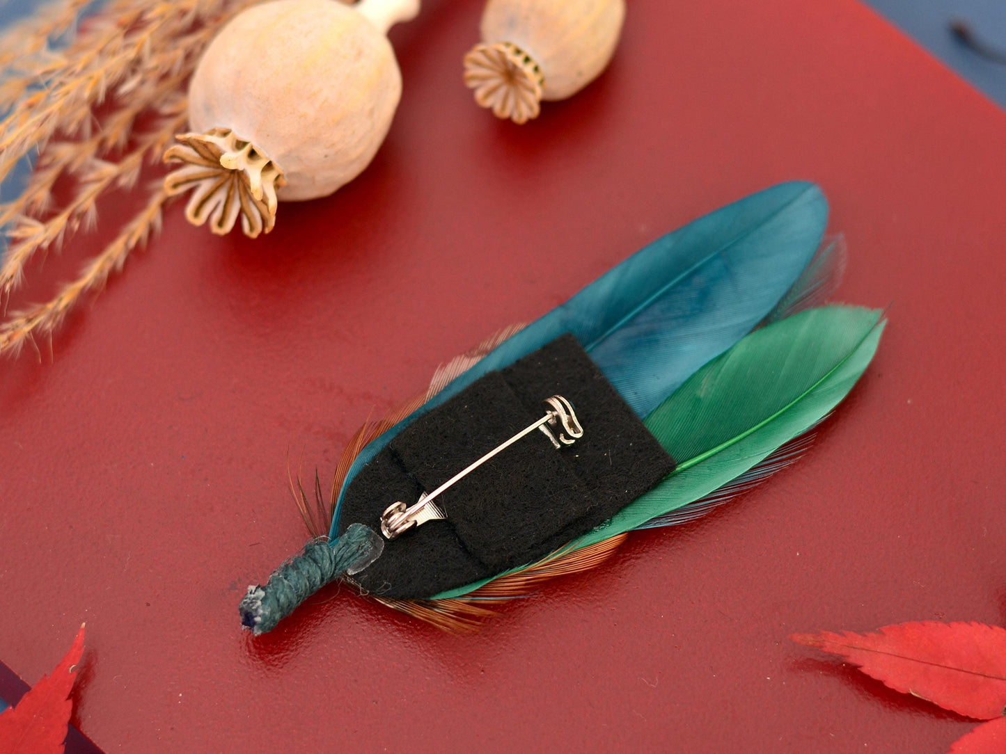Teal and Copper Pheasant Feather Lapel Pin | Pheasant Feather Boutonniere | Pheasant Feather Brooch