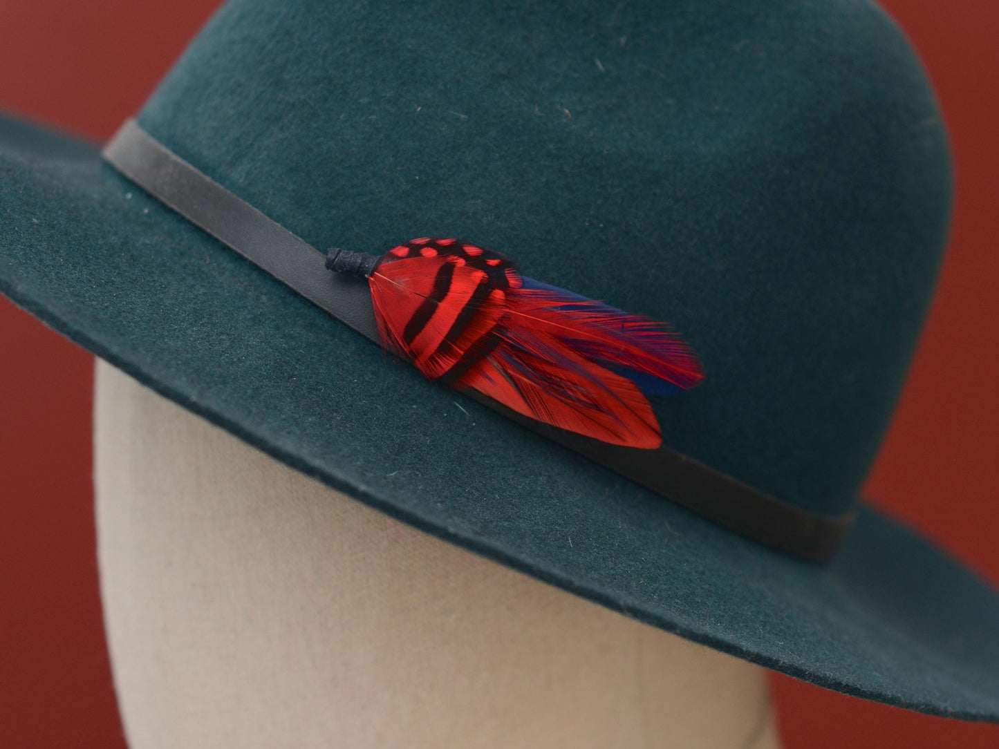 Navy Blue and Red Feather Boutonniere | Duck Feather Pin | Feather Hat Pin