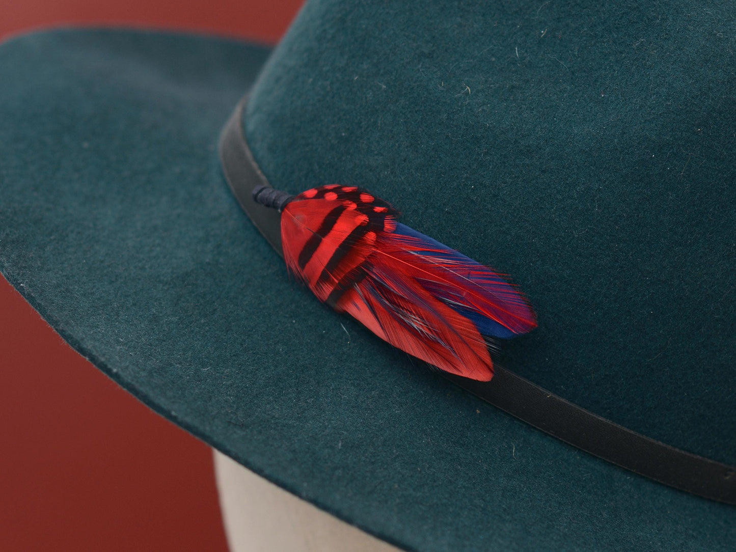 Navy Blue and Red Feather Boutonniere | Duck Feather Pin | Feather Hat Pin