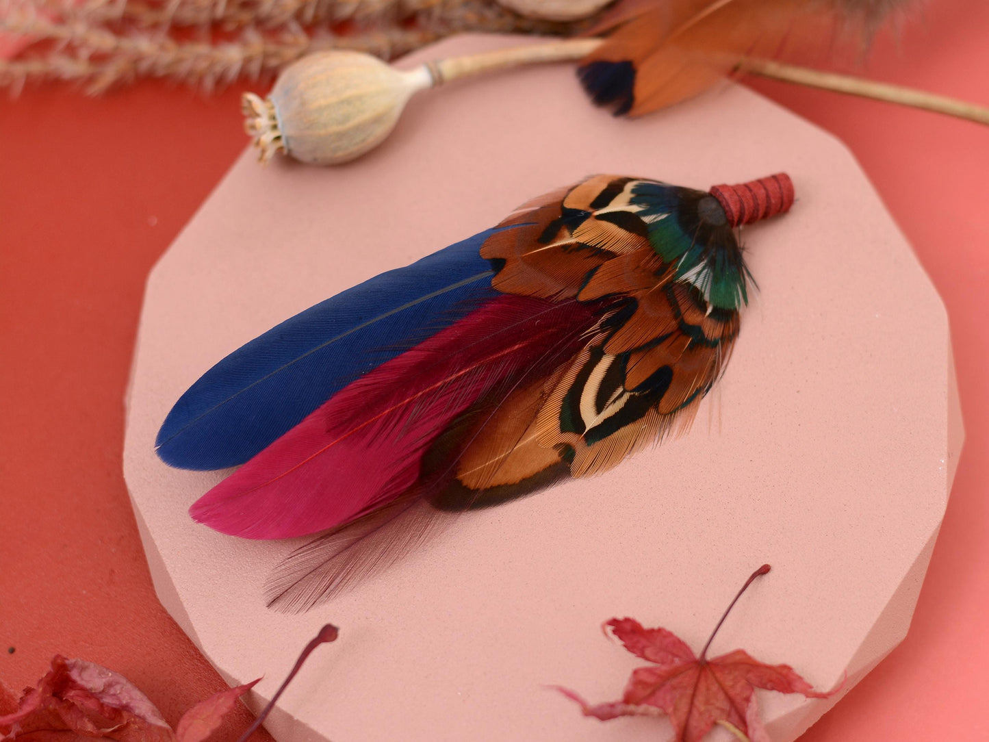 Navy and Burgundy Feather Boutonniere / Hat Pin | Duck Feather Boutonniere | Pheasant Feather Hat Pin
